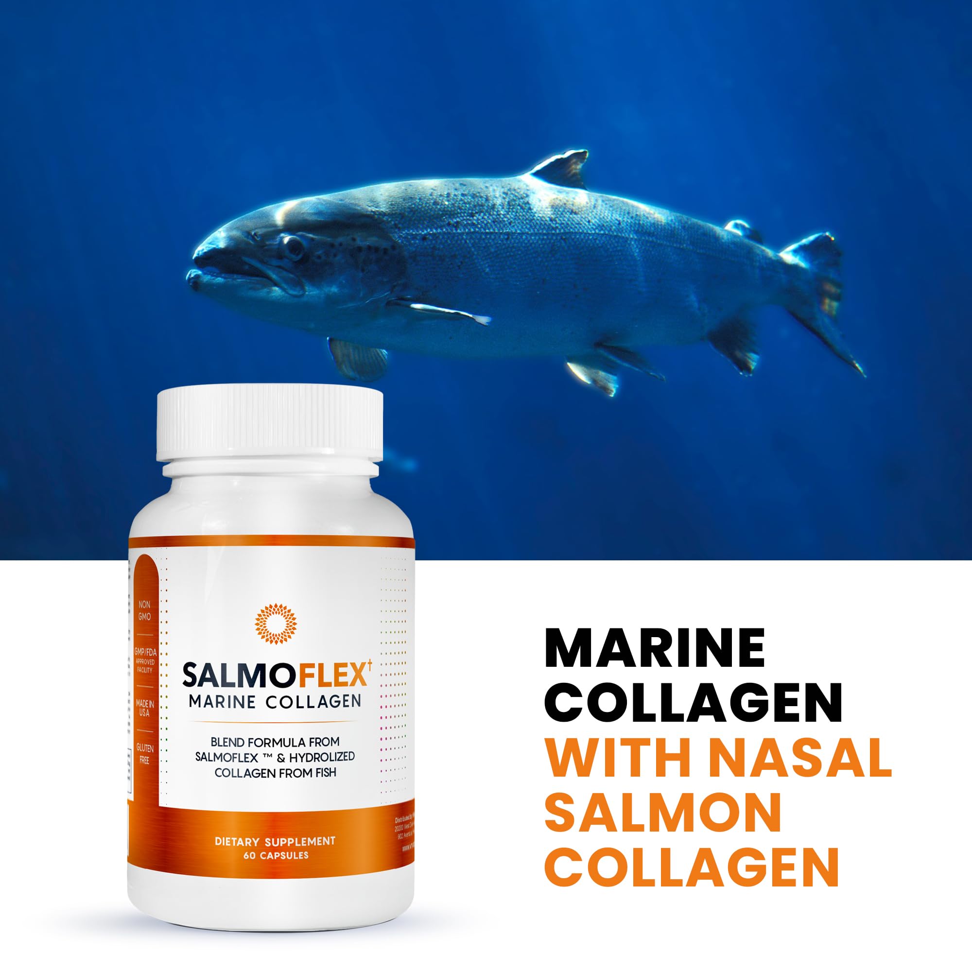 VITASEI Salmoflex Marine Collagen Peptides Pills W/Hyaluronic Acid, Vitamin C, D, E | Salmon Supplements - Hair, Skin, Nails | Multivitamin for Women & Men | Knee, Joint Relief - 60 Capsules VITASEI Au supplements