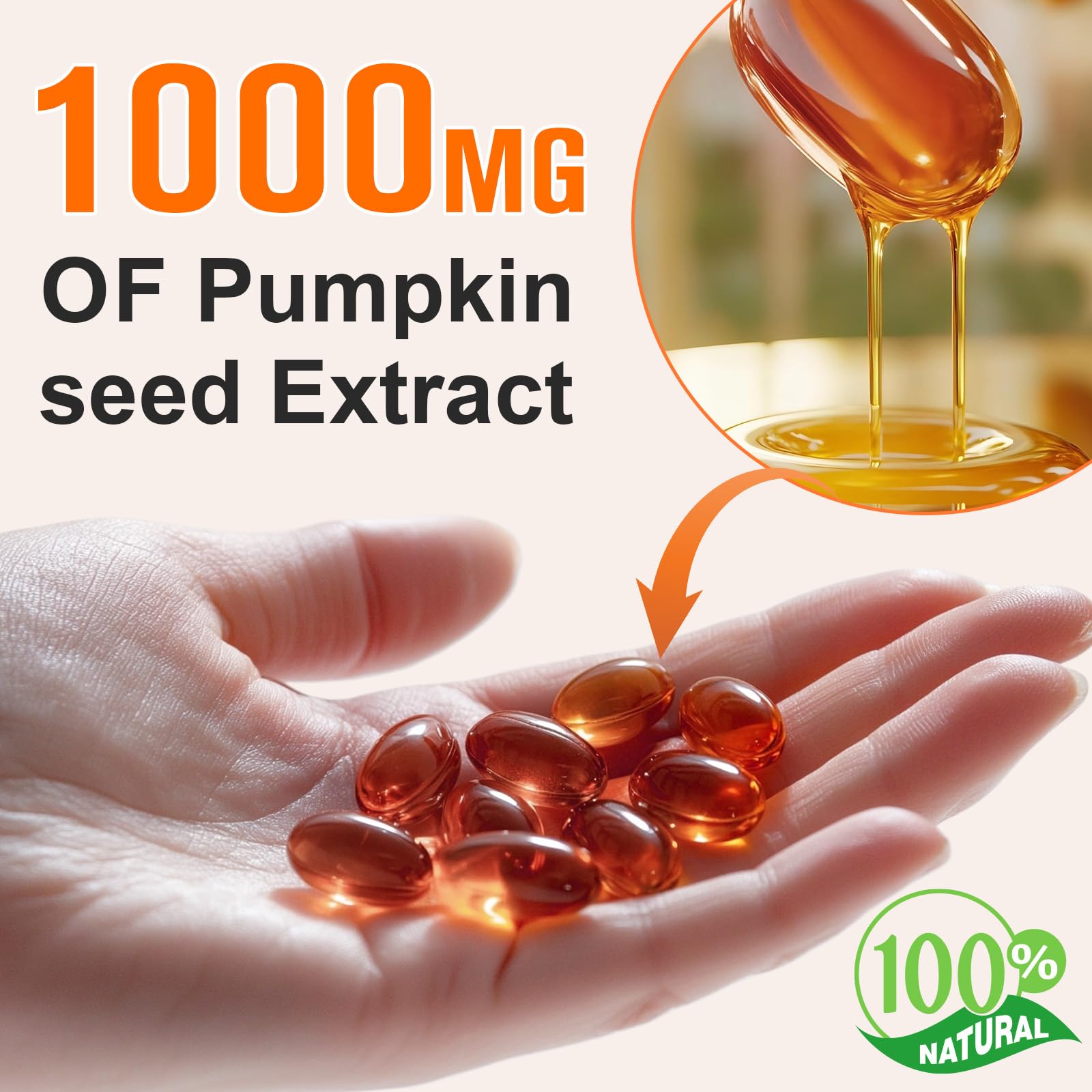 Pumpkin Seed Oil with Saw Palmetto, 1000mg per Serving, 300 Softgels – Cold Pressed Pumpkin Seed Oil Capsules for Hair, Prostate, Urinary & Bladder Health