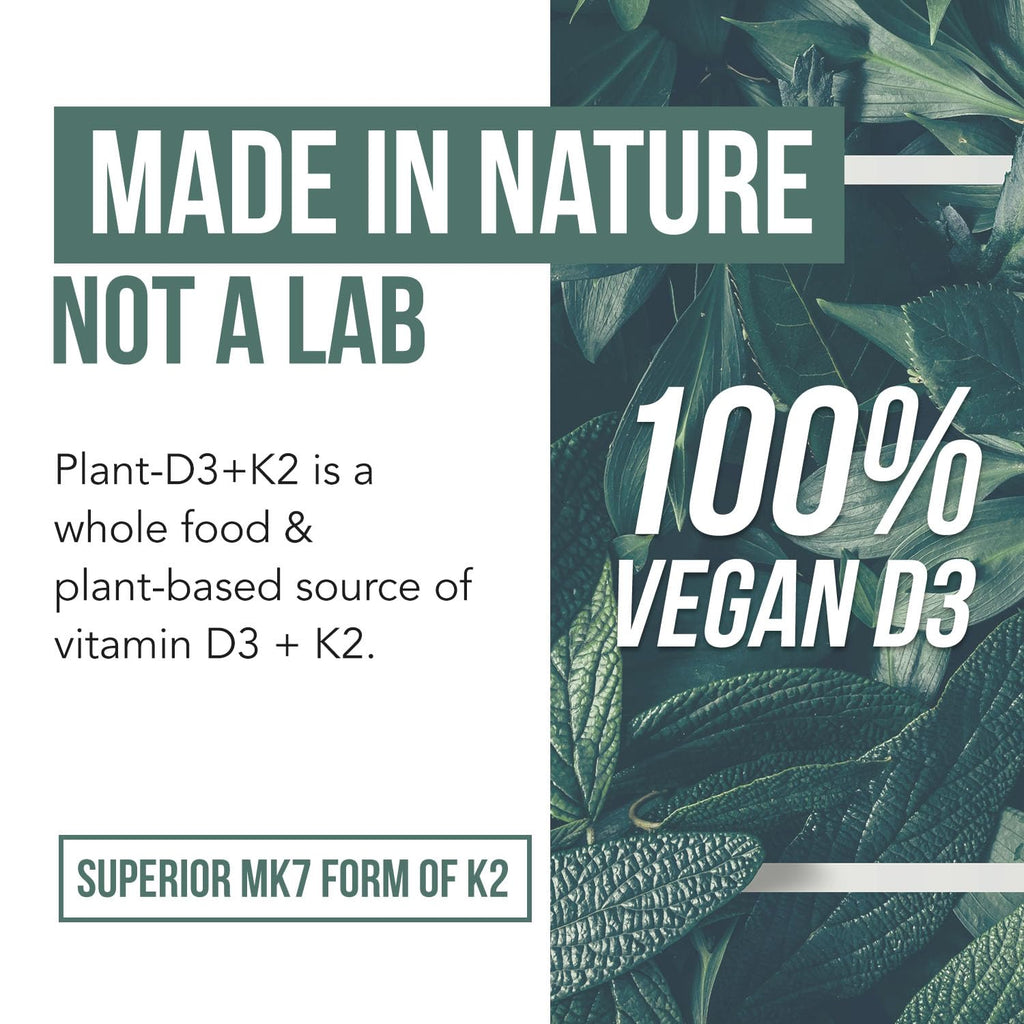 Organic Plant D3 + K2 | 5000 iu D3 + 120 mcg K2 as All-Trans MK7 from MenaQ7® - 100% Whole Food, Raw & Vegan | Enhanced Digestion with Prebiotic