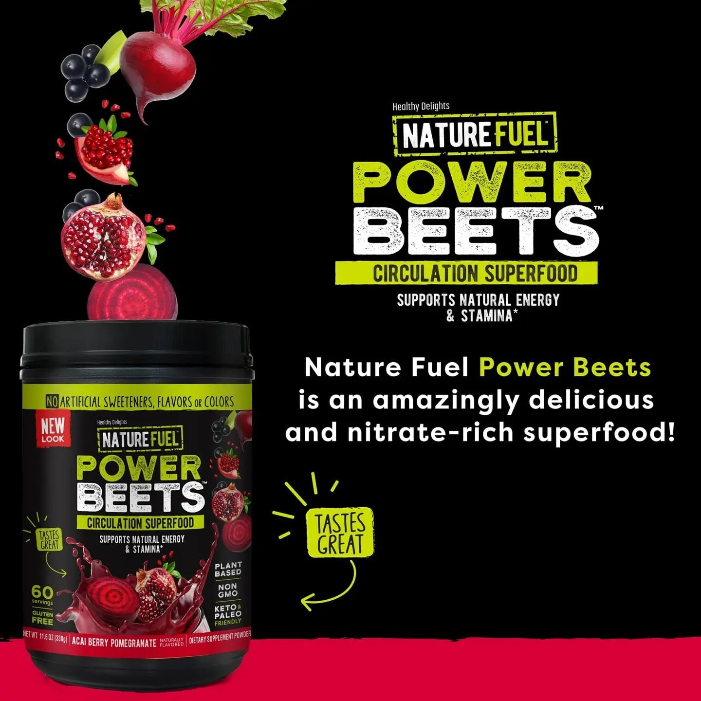 Nature Fuel Power Beets Powder, Delicious Acai Berry Pomegranate, Concentrated Superfood Healthy Delights Au supplements