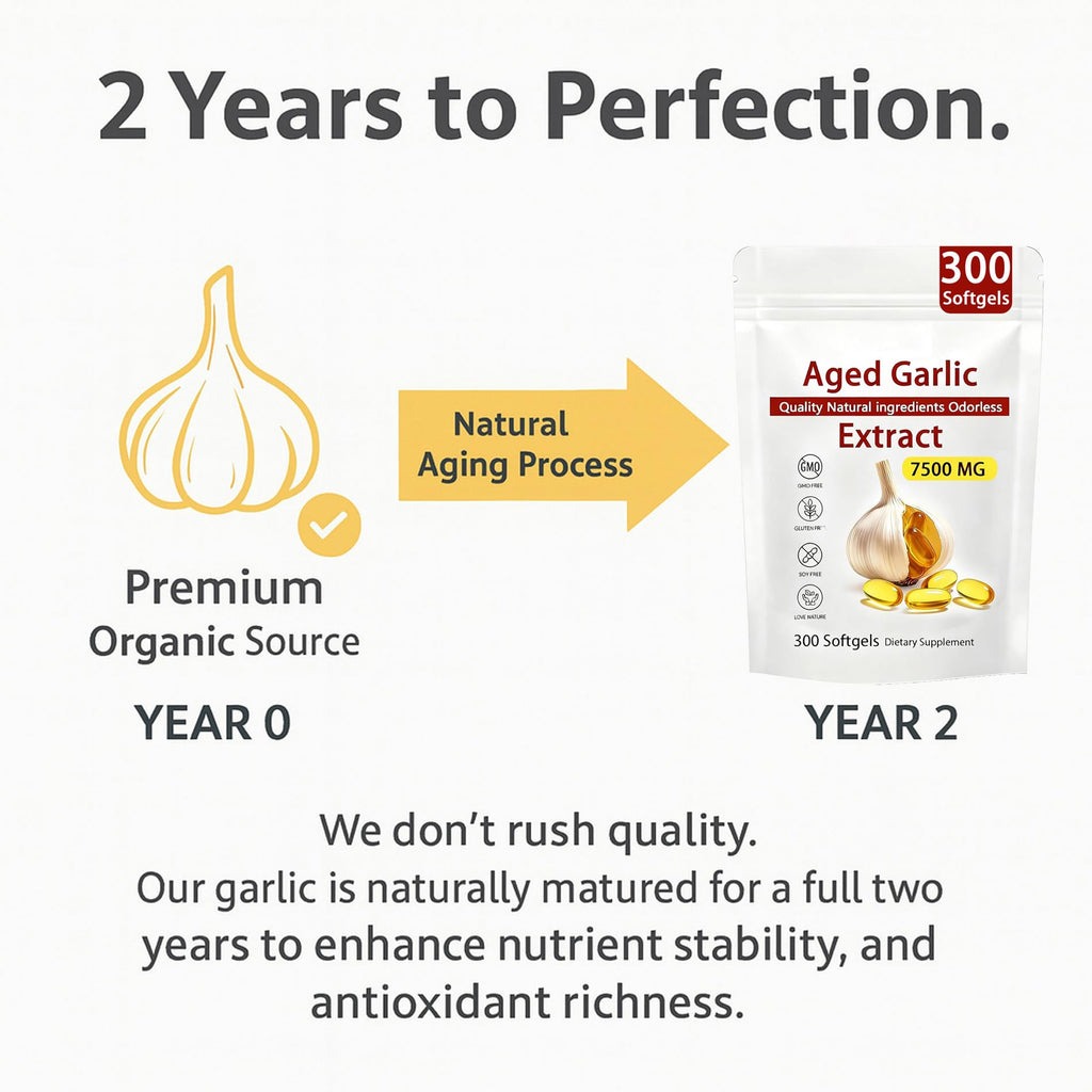 Aged Garlic Extract – 300 Count Odorless Garlic Supplement for Heart & Immune Support – Non-GMO, All-Natural Softgels, 2-Year Matured for Antioxidant Wellness (1)
