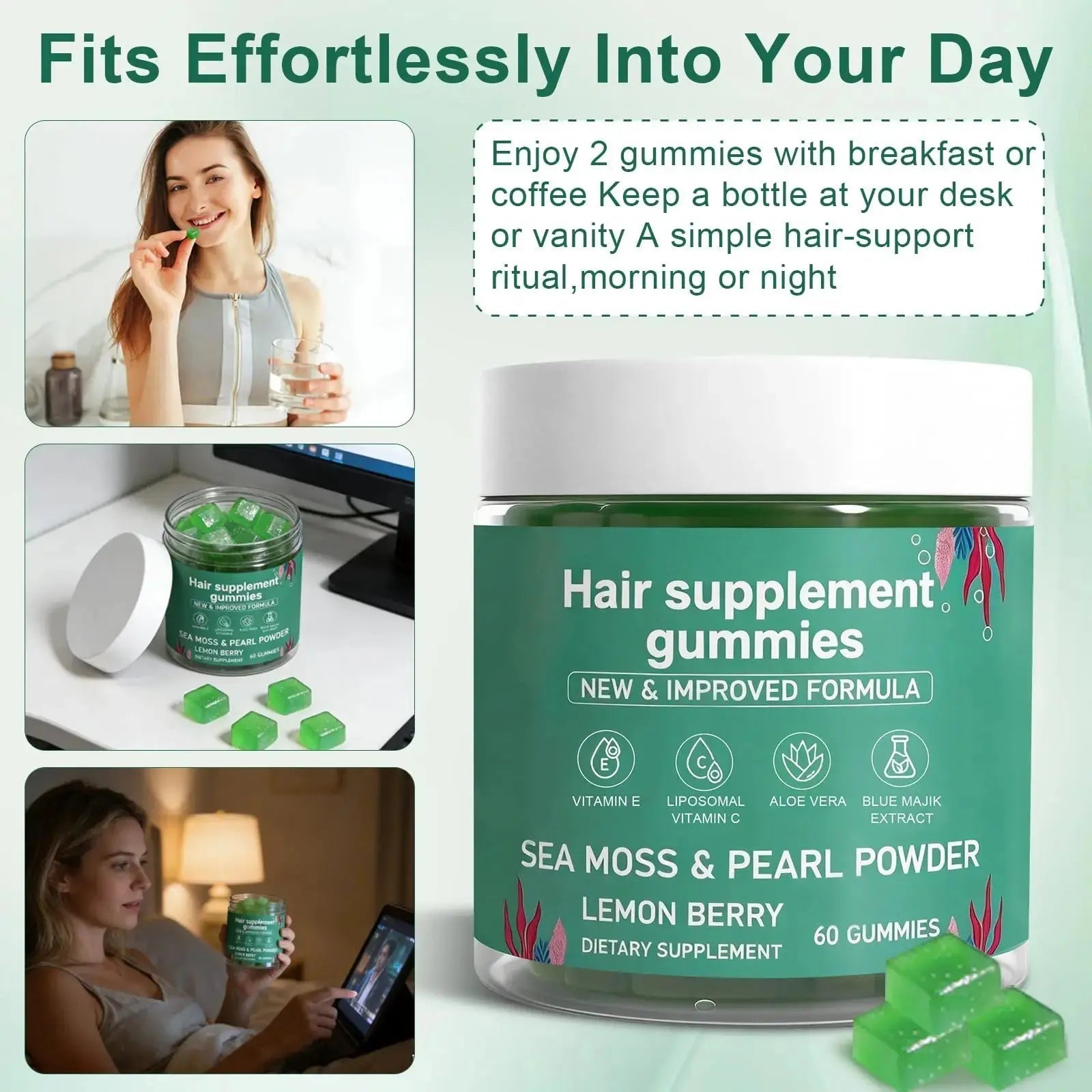 YATIME Hair Loss Gummies,Sea Moss Gummies with Vitamin C, Vitamin E, Aloe Vera, Pearl Powder Support Faster Hair Growth YATIME Au supplements