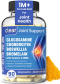 Clear Joint Support - 1500mg Glucosamine Chondroitin MSM - 8 in 1 Joint Health Supplement with Turmeric and Boswellia for Men & Women, Knee, Hip & Back Support, Made in USA, 90 Capsules Clear Probiotics Au supplements