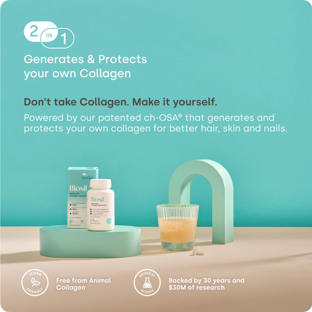 Biosil Collagen Booster Supplement - 120 Original Capsules - Patented ch-OSA Activator for Skin, Hair, Nails & Joints