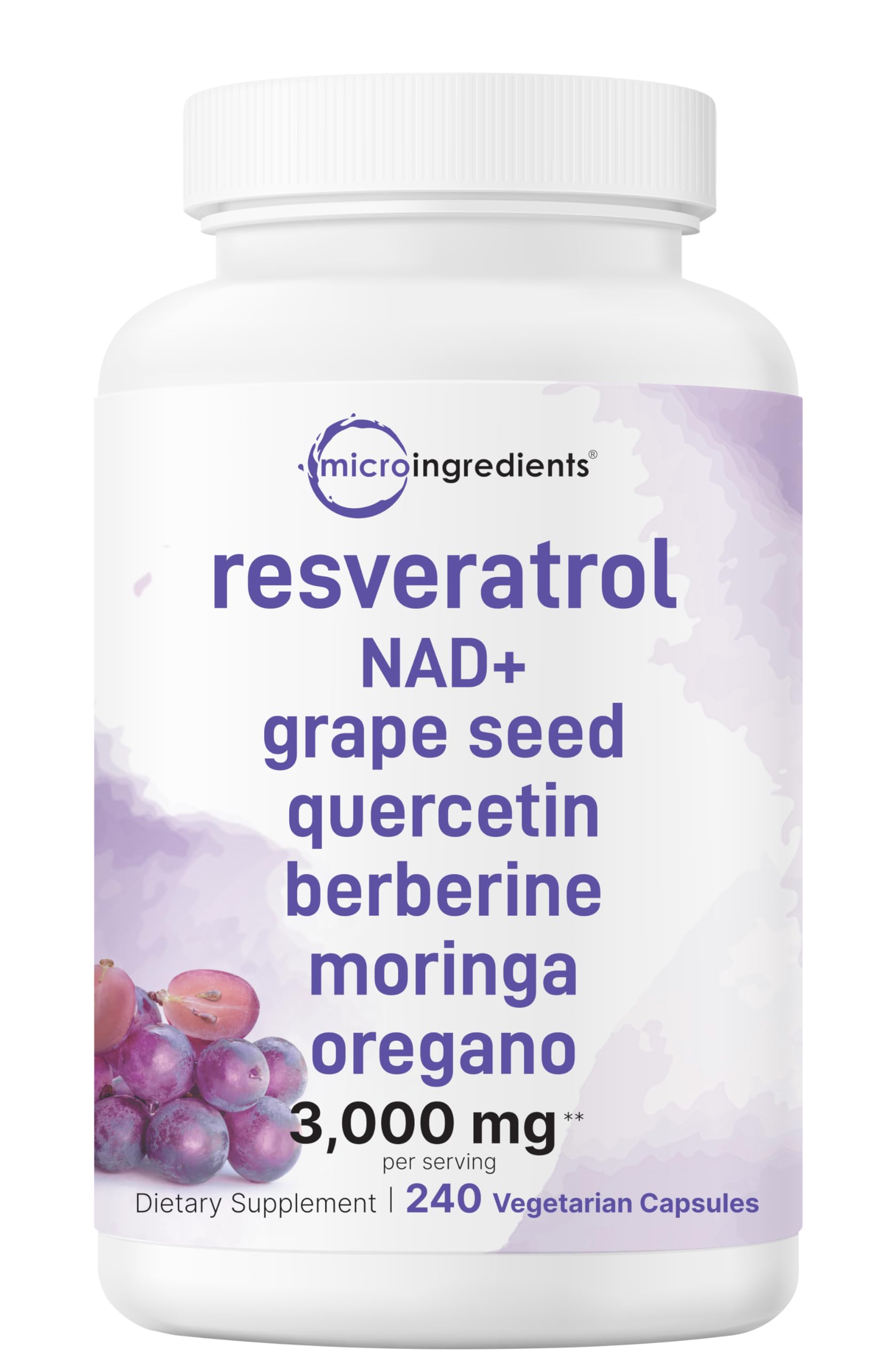 Micro Ingredients Resveratrol NAD Complex 3,000mg for Women & Men, 240 Veggie Capsules | NMN Supplement Alternative | 11-in-1 Blend with NAD+, Quercetin, Moringa, Berberine, Grape Seed, & Oregano Micro Ingredients Au supplements