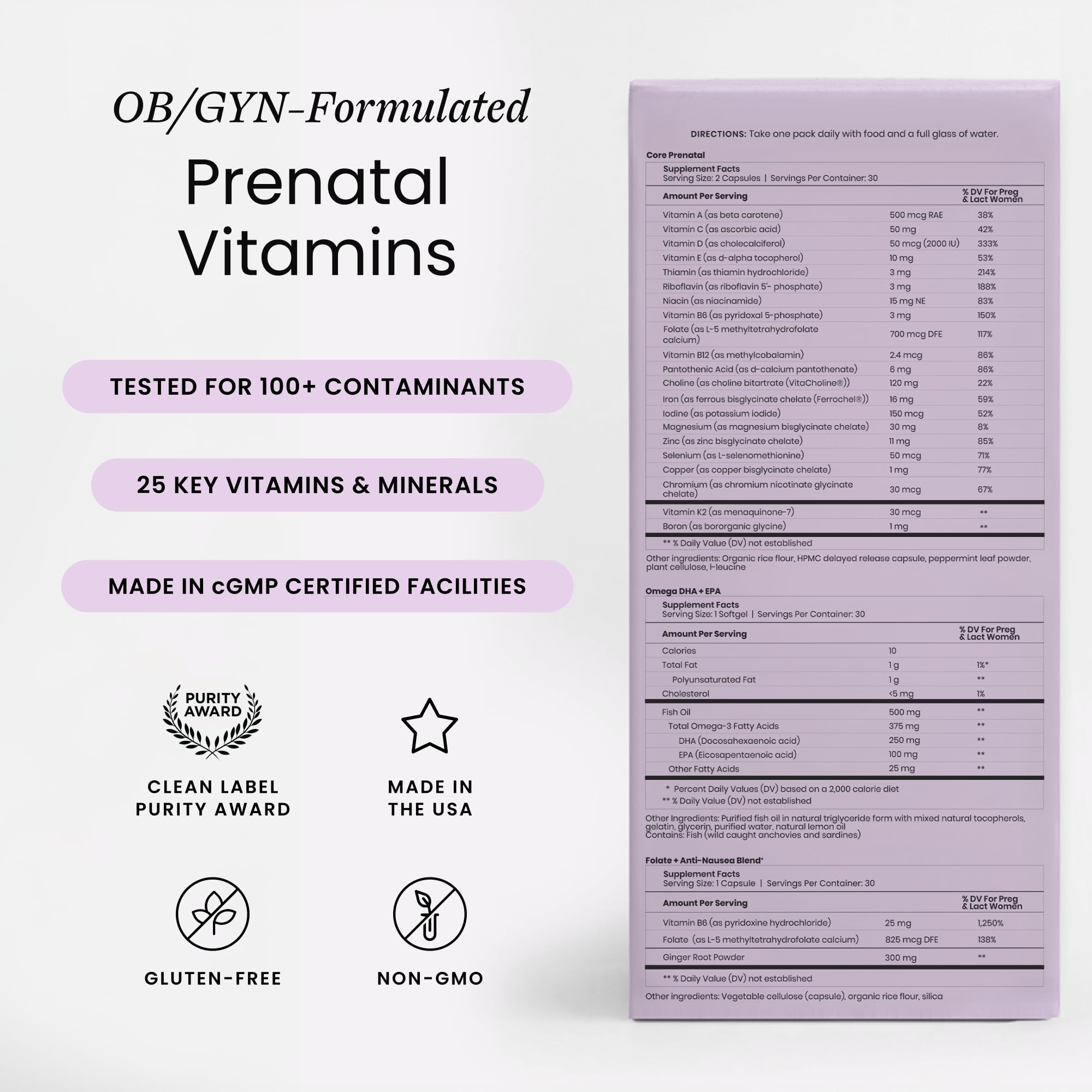 Perelel 1st Trimester Prenatal Pack, Multivitamin with Folate, Vitamin D, Omega 3, Iron & Ginger, Nutritional Support for Early Pregnancy