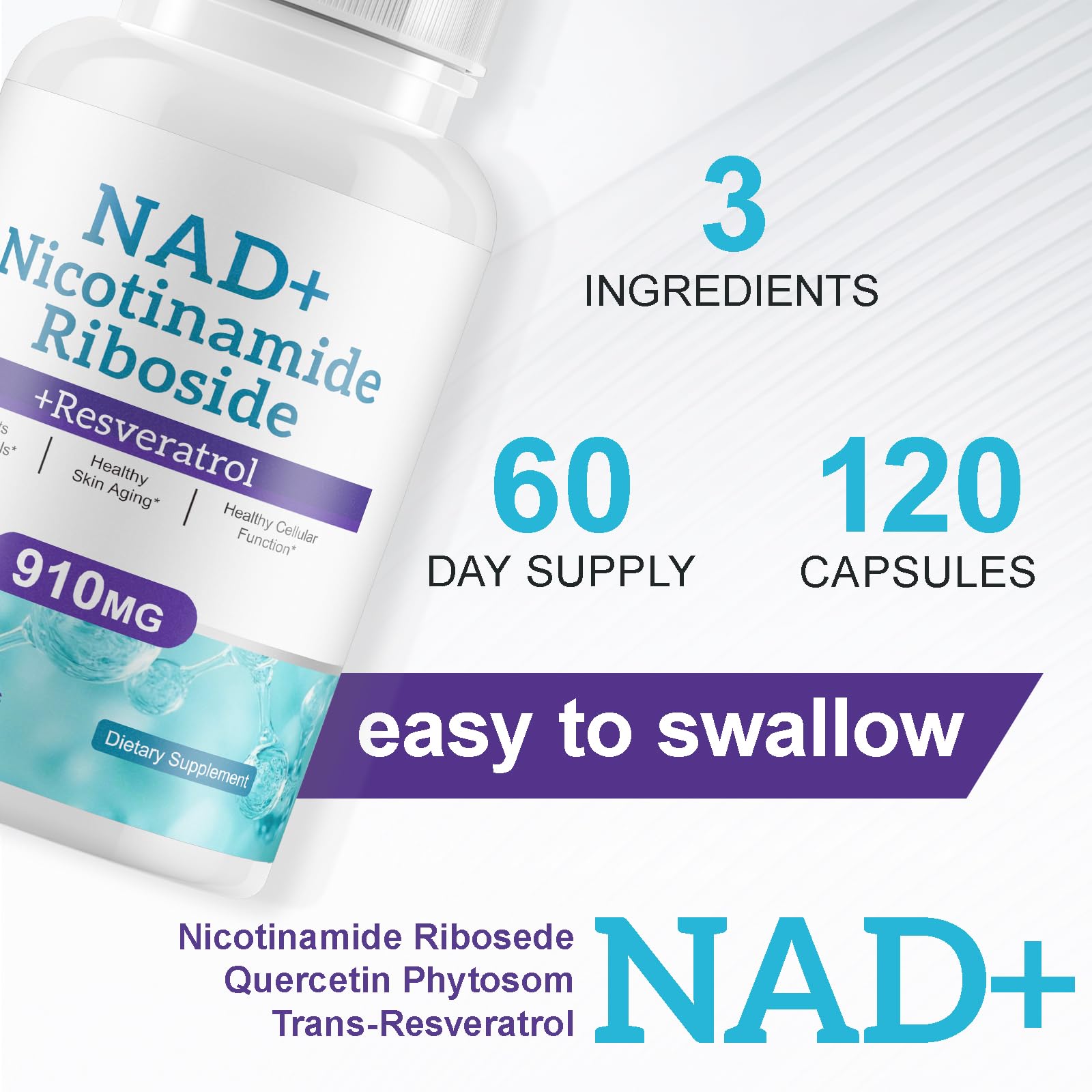 Daiasns NAD Supplement for Men and Women - Liposomal Nicotinamide Riboside, Quercetin, NAD+ Supplement with Resveratrol 910mg - Supports Muscle, Brain, Energy, 120 Capsules Daiasns Au supplements