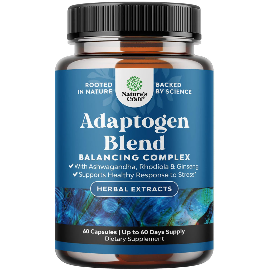Herbal Adaptogen Mood Support Supplement - Calming Adaptogens Supplement for Stress & Cortisol Management with Ashwagandha Rhodiola Rosea & Maca Root - Vegan & Daytime Friendly - 60 Count Natures Craft Au supplements
