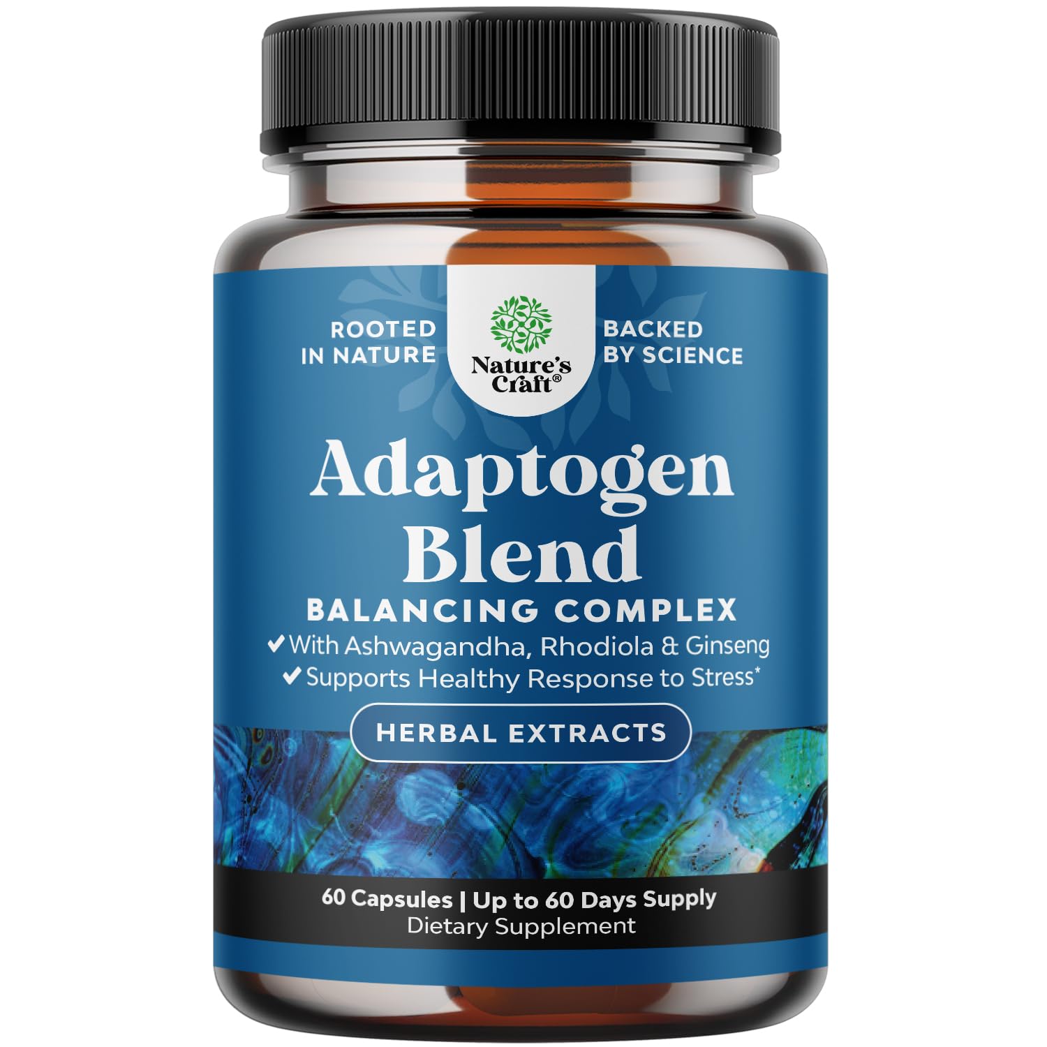 Herbal Adaptogen Mood Support Supplement - Calming Adaptogens Supplement for Stress & Cortisol Management with Ashwagandha Rhodiola Rosea & Maca Root - Vegan & Daytime Friendly - 60 Count Natures Craft Au supplements