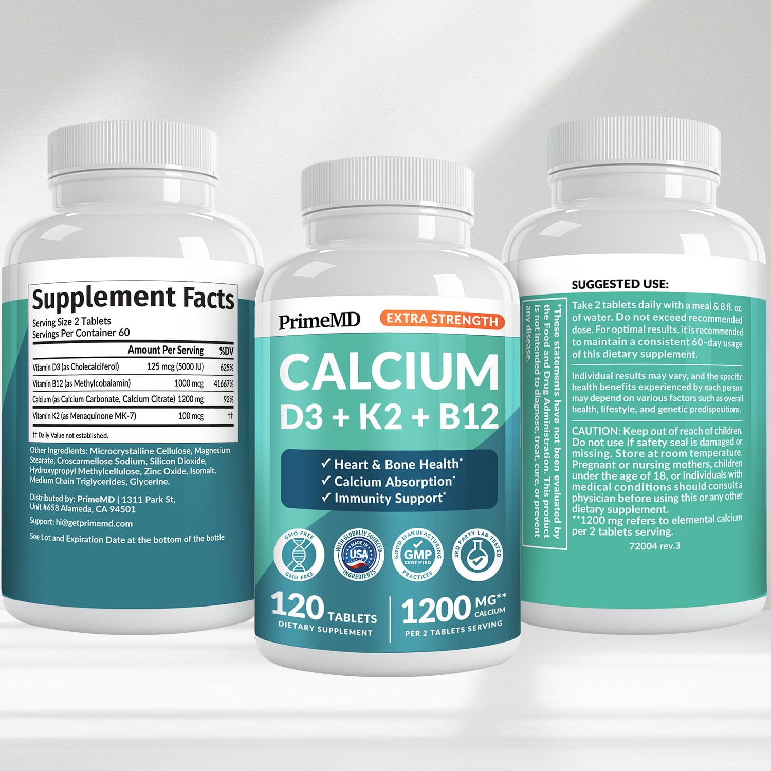 4-in-1 Calcium 1200 mg with Vitamin D3 K2 - Extra Strength Calcium Supplements for Women & Men with D3 K2 Vitamin 5000 IU - Everyday Vitality Supplement