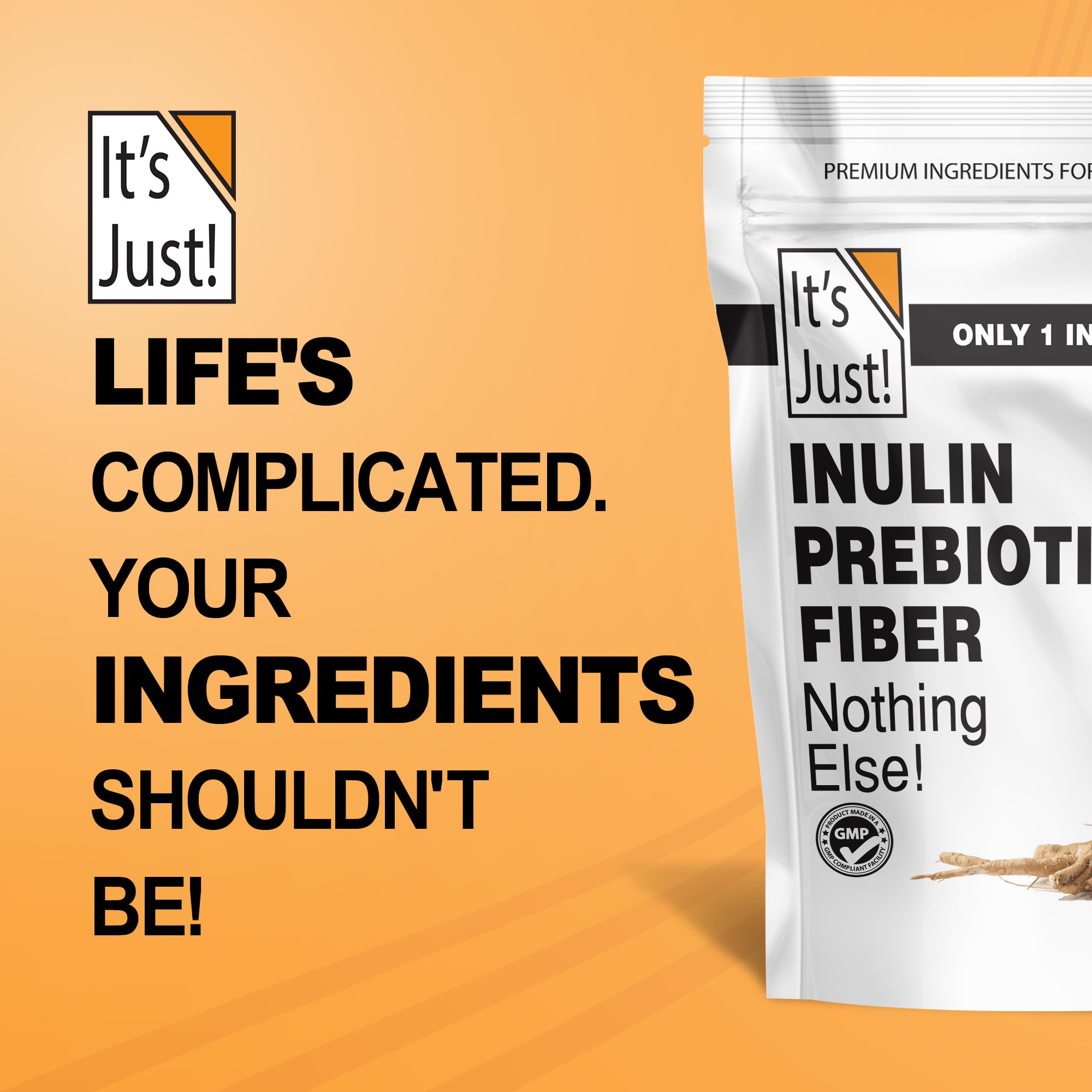 It's Just! - Inulin Prebiotic Fiber, Water Soluble, Chicory Root Powder, Promotes Gut Health, Made in USA, Product of Belgium, Vegan/Keto Friendly