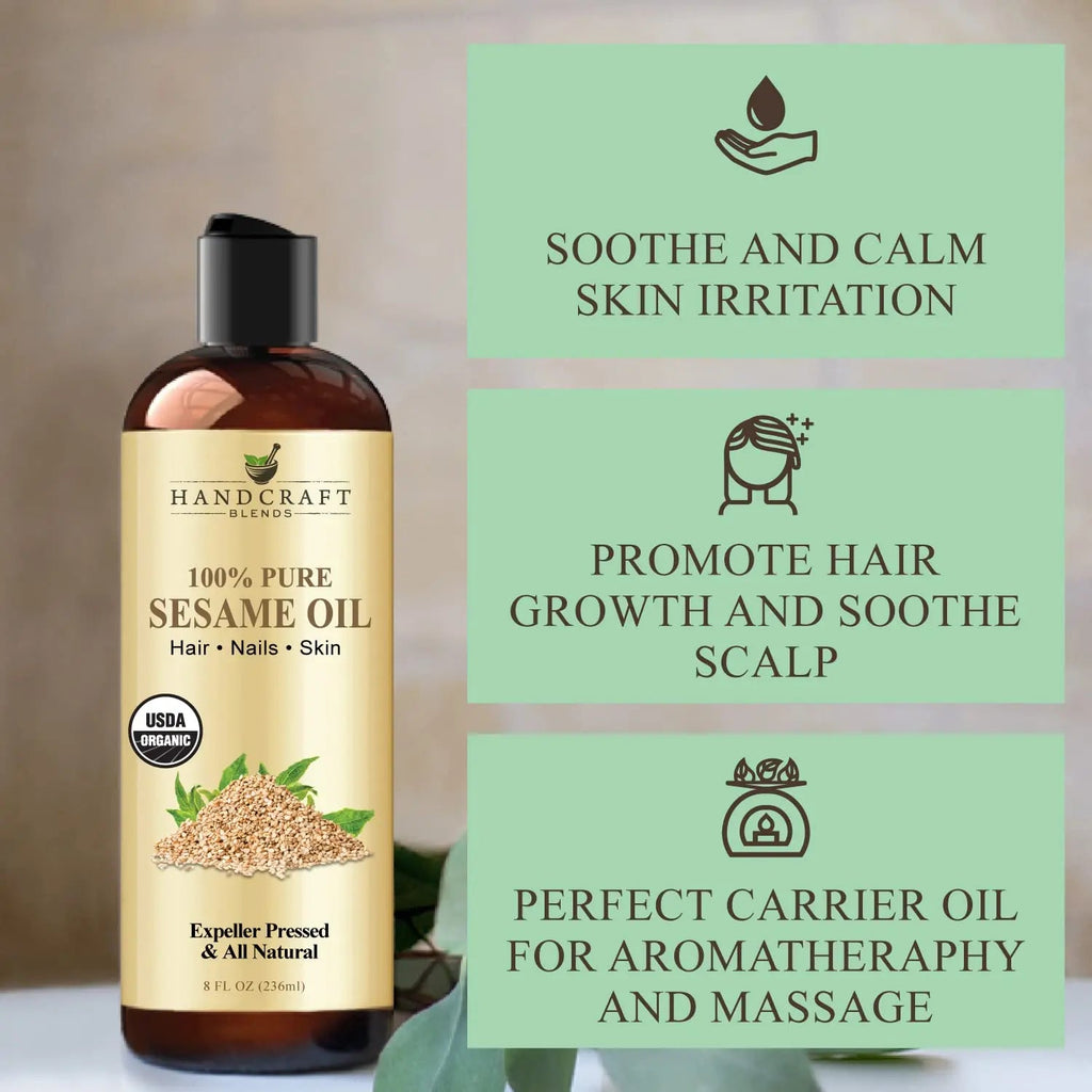 Handcraft Blends Organic Sesame Oil for Skin and Hair 8 oz - 100% Pure and Natural - Premium Handcraft Blends Au supplements