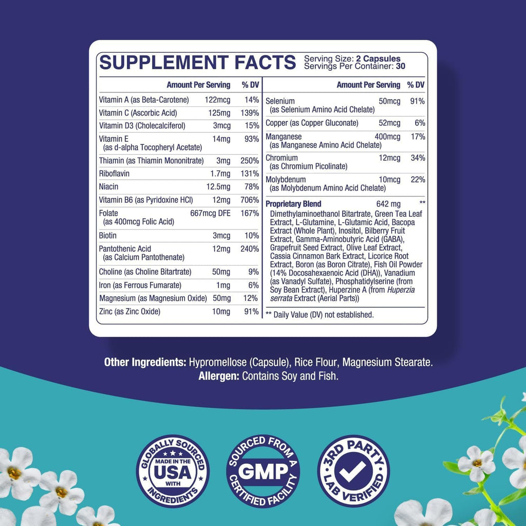 Nootropic Brain Supplement for Memory and Focus Enhancement - Vitamins for Brain Mental Health & Clarity - Cognitive Health Complex for Mind's Vitality & Mental Alert - 60 Count Phytoral Au supplements