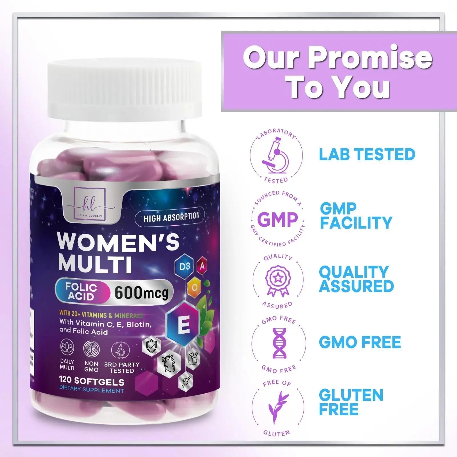 Multivitamin For Women - Complete Daily Woman's Multivitamins with Biotin, Calcium, Folic Acid, Iron, Zinc, Vitamin A, C, D, E & B Vitamins Hello Lovely! Au supplements