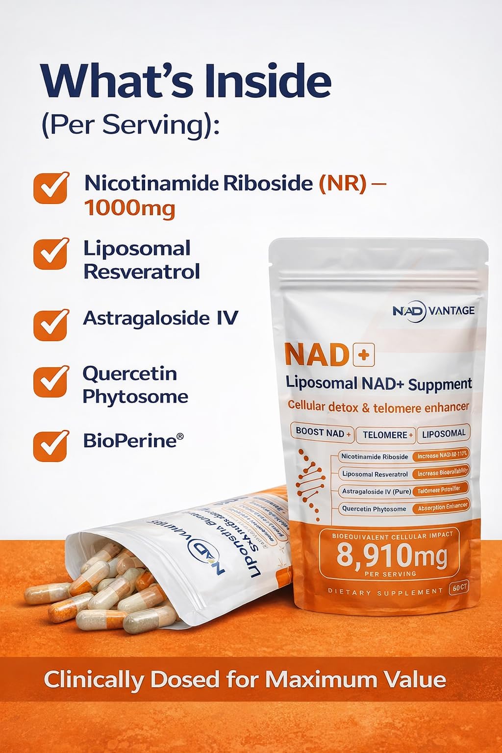 Eternaroot NAD+ 5D Matrix - High Potency NAD Precursor - 1000mg Nicotinamide Riboside (NR) + Liposomal Resveratrol - Clean Vegan Formula - Cellular Energy & Immune Support Eternaroot Au supplements