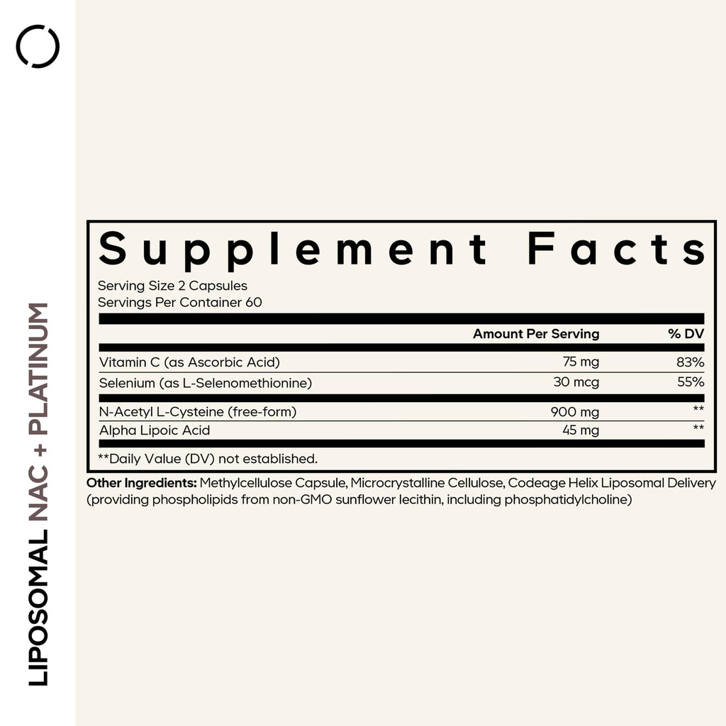Codeage Liposomal NAC+ Platinum - N-Acetyl L-Cysteine, Vitamin C, Alpha Lipoic Acid, Selenium - 2-Month Supply - Helix Liposomal Delivery - Phospholipid - Non-GMO NAC Dietary Supplement - 120 Capsules Codeage Au supplements