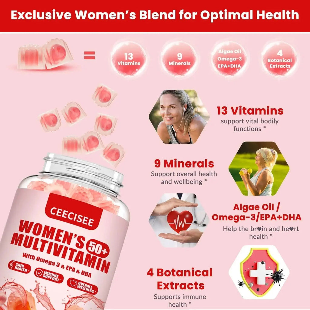 Ceecisee Vitamin Gummies for 50+ Women: Organic Vegan Multivitamin with Iron Omega3 B12 D3 Biotin Zinc Ashwagandha for Hair Skin Health Energy Immune Suppor Ceecisee Au supplements