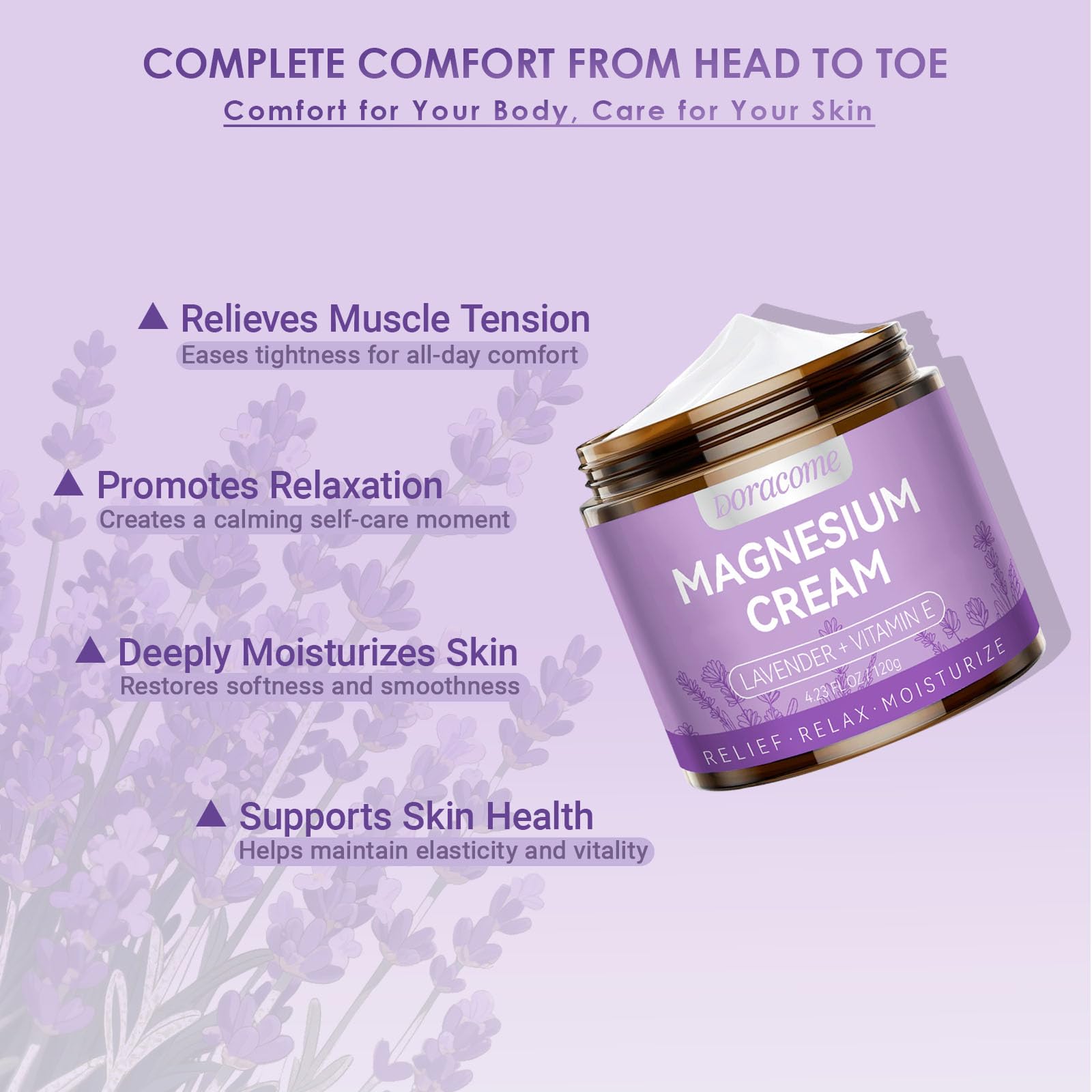 Natural Nighttime Magnesium Cream for Sleep & Pain Relief – Soothing Topical Magnesium Lotion for Leg Cramps & Muscle Relaxation, Apply to Legs or Feet Before Bed – Deep Hydration, 4.23 Fl Oz Doracome Au supplements