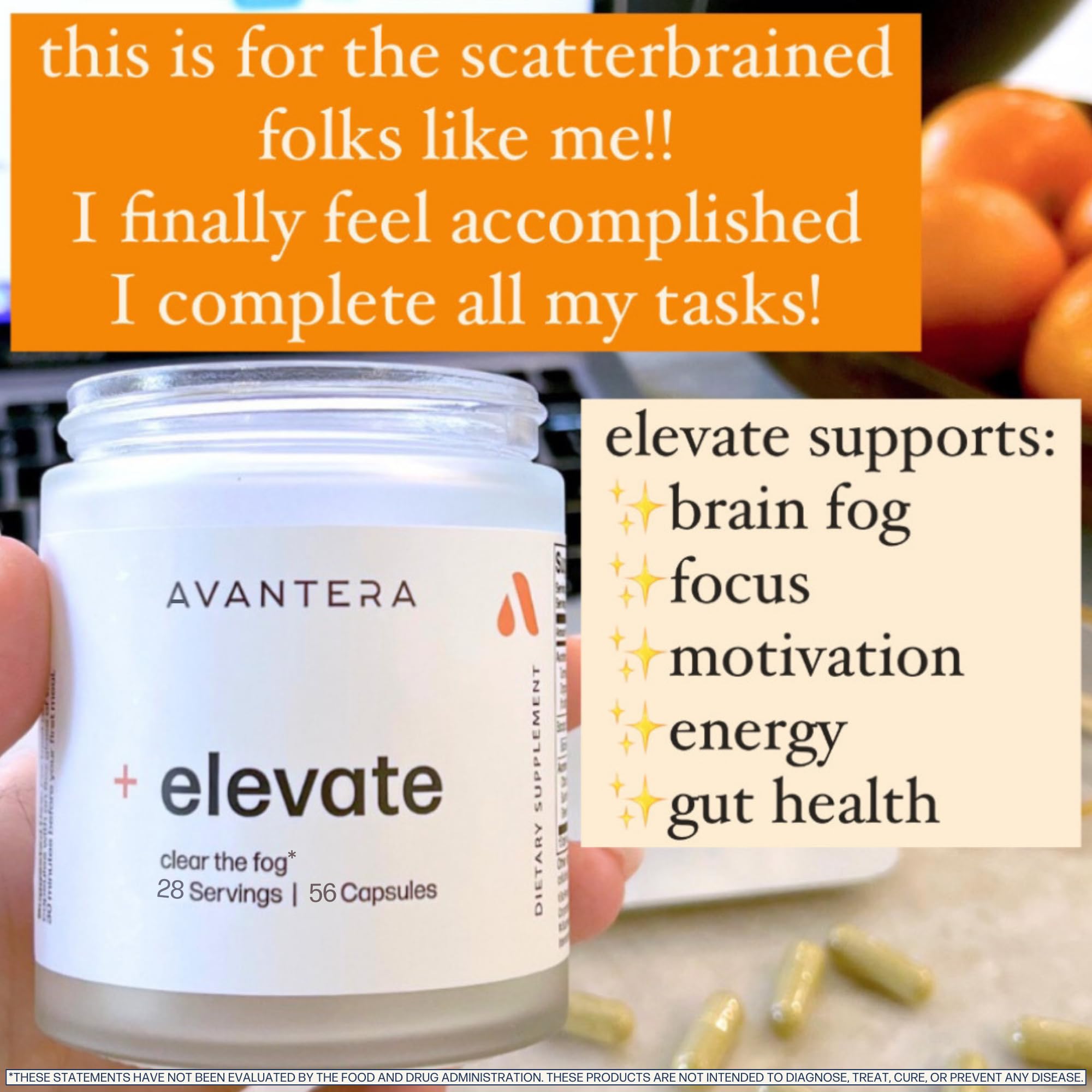 Avantera Elevate Premium Nootropic Supplement - Beat Brain Fog - Best Focus Supplements for Memory & Focus Support - Energy Without Crash