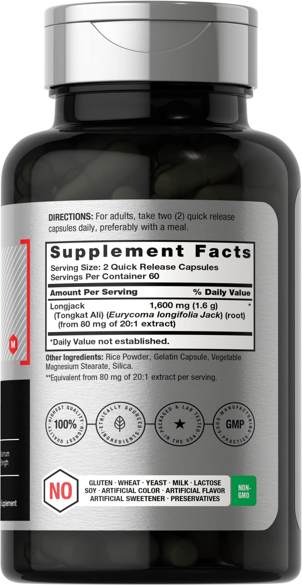 Longjack Tongkat Ali 1600 mg | 120 Capsules | Longifolia Root Extract Powder | Maximum Horbäach Au supplements