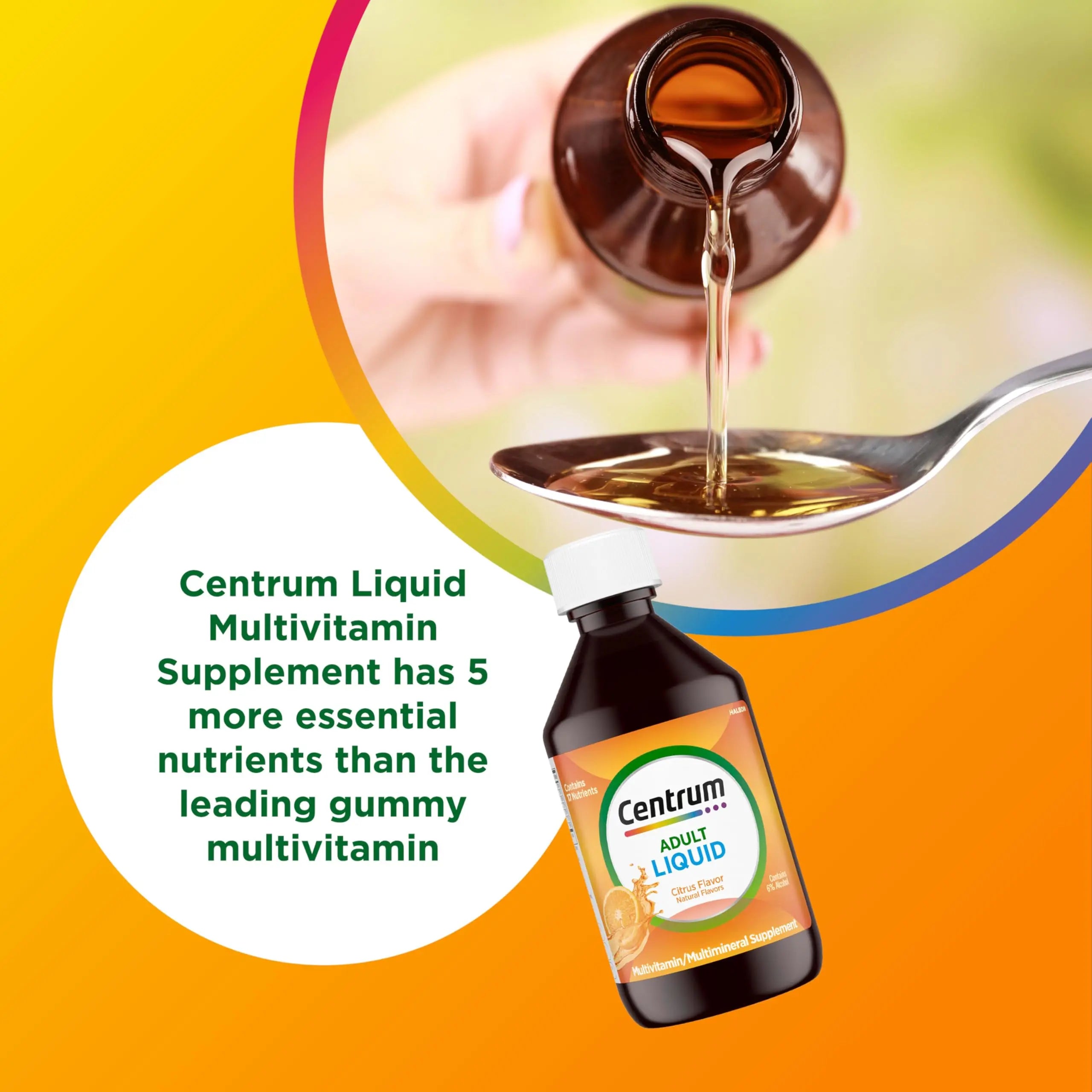 Centrum Liquid Multivitamin for Adults, Multivitamin/Multimineral Supplement with B Vitamins and Antioxidants, Citrus Flavor - 8 Fl Oz Centrum Au supplements