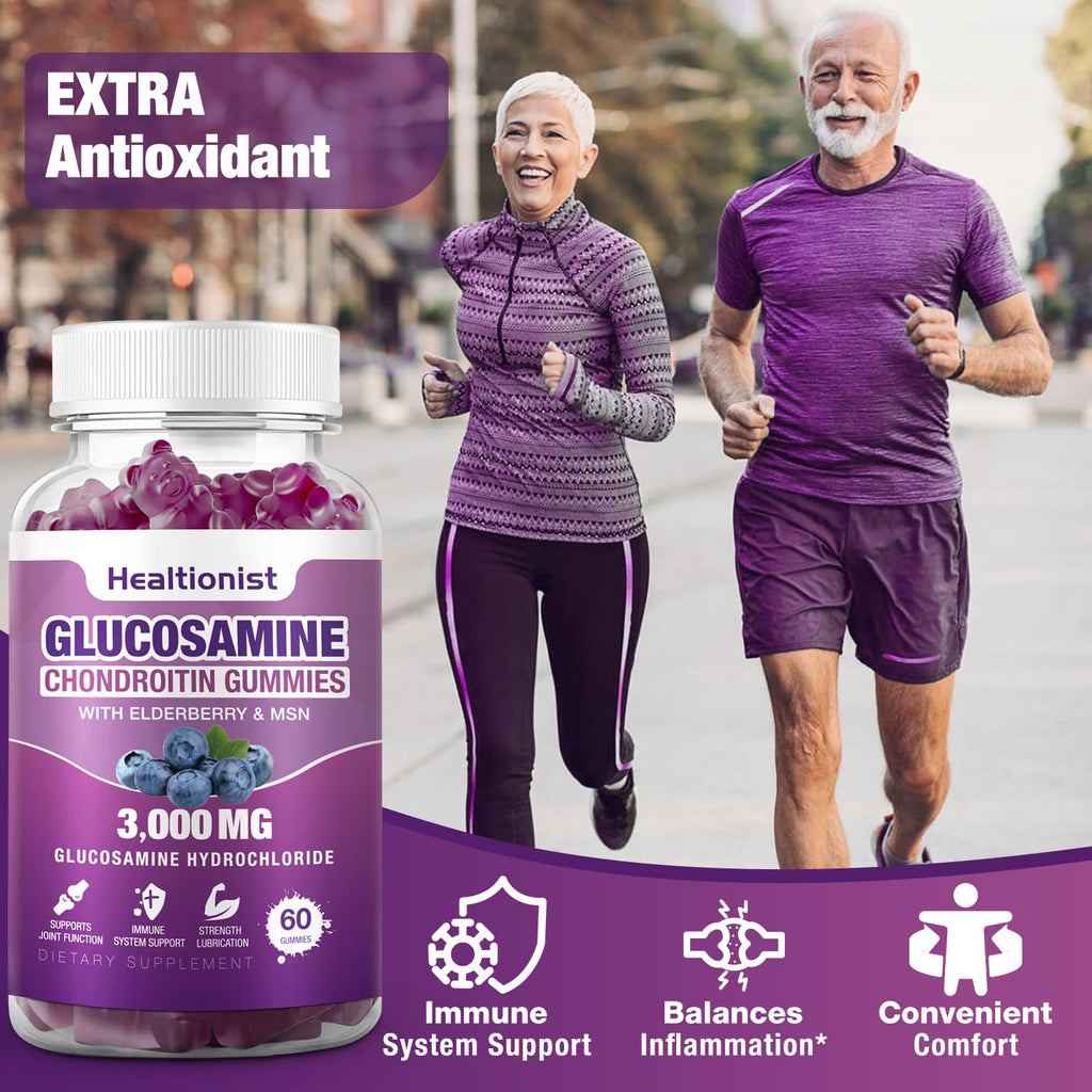Healtionist 2 Packs 3000mg Glucosamine Chondroitin Gummies with MSM & Elderberry