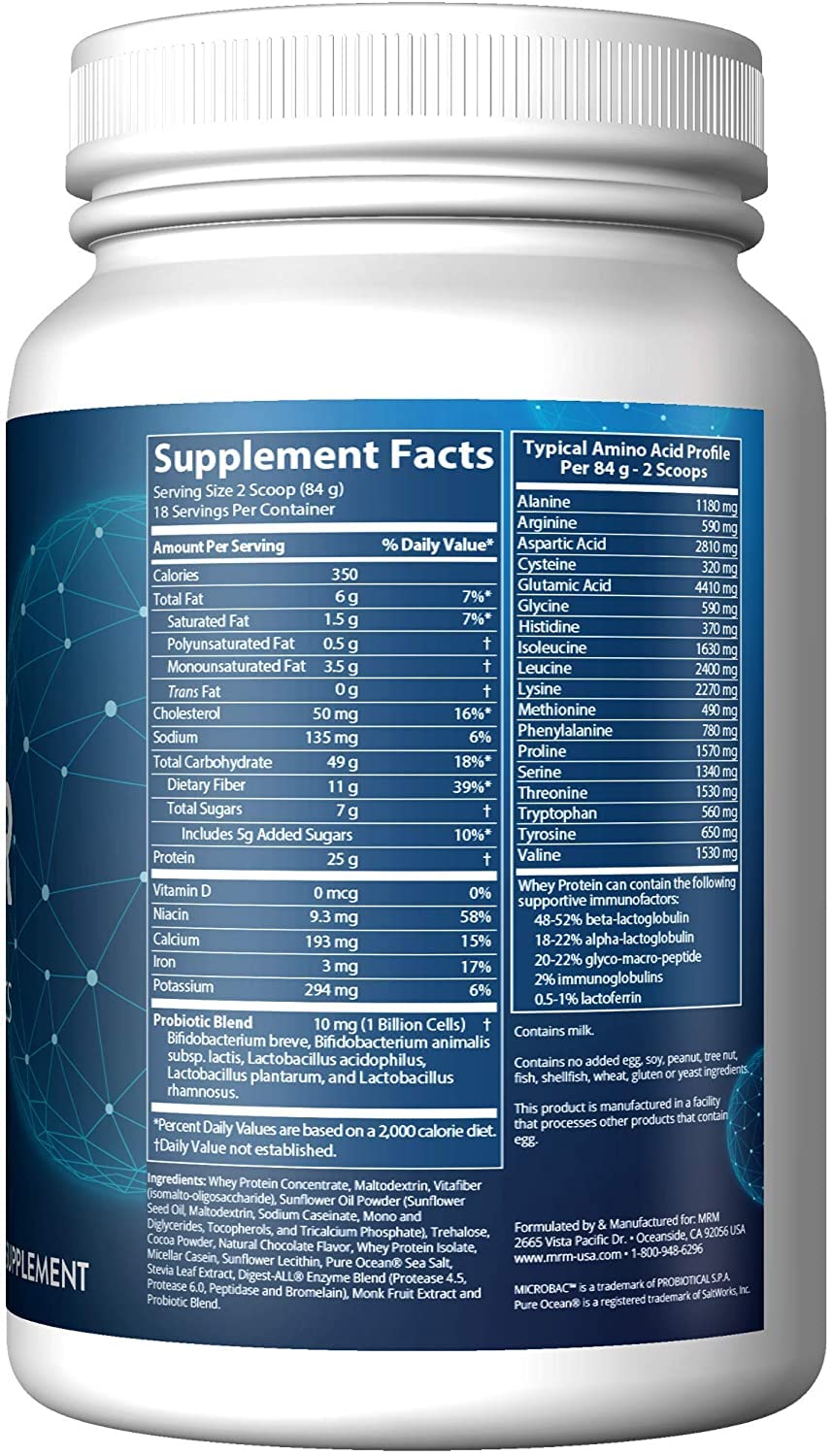 MRM Nutrition Gainer Protein with Probiotics & Postbiotics - Chocolate Flavored for Men & Women, 25g Protein, Whey Protein Concentrate & Isolate, Micellar Casein, & Digestive Enzymes - 18 Servings MRM Au supplements