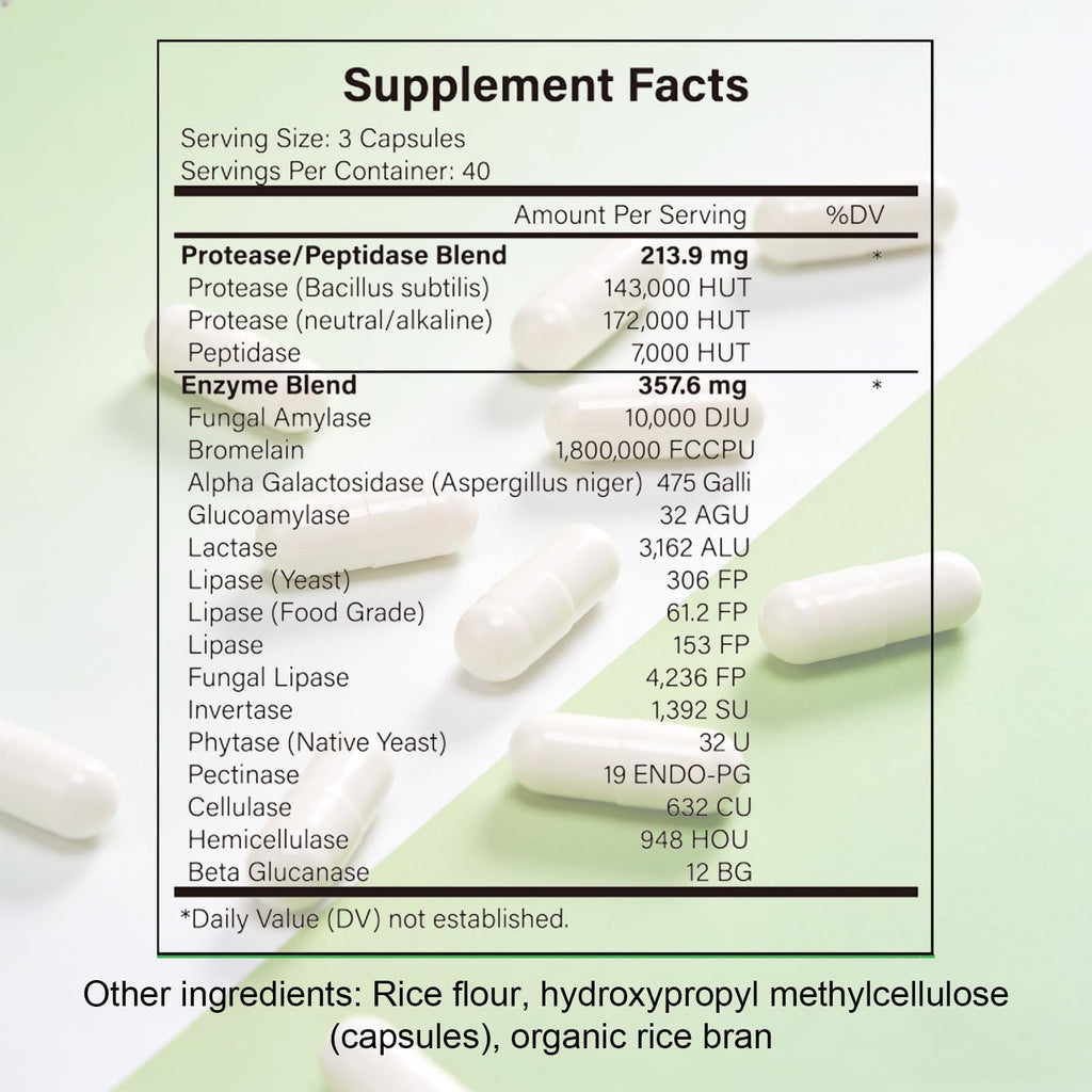Complete Digestive Enzymes Supplement for Gut Health & Bloating Relief - Enhanced with Lipase Amylase Bromelain for Protein Carb