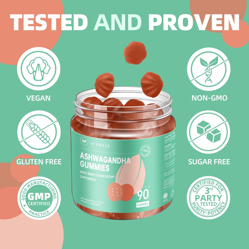 AFXMATE Ashwagandha Gummies for Women Sugar Free, Men's Ashwagandha Supplement Gummy with Vitamin D Magnesium Vegan (90 Counts) AFXMATE Au supplements