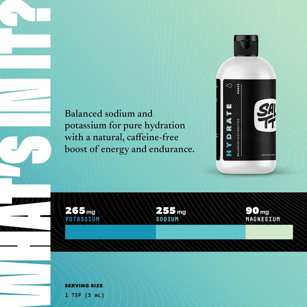 SALTT - Hydrate (8.3 oz) - Electrolytes Drops - Energy Boost - Sodium, Potassium, Magnesium, Zinc, Copper - Unflavored - Ultra Low Carb - Zero Sugar, Vegan, Gluten Free, Non GMO - By Keto Chow