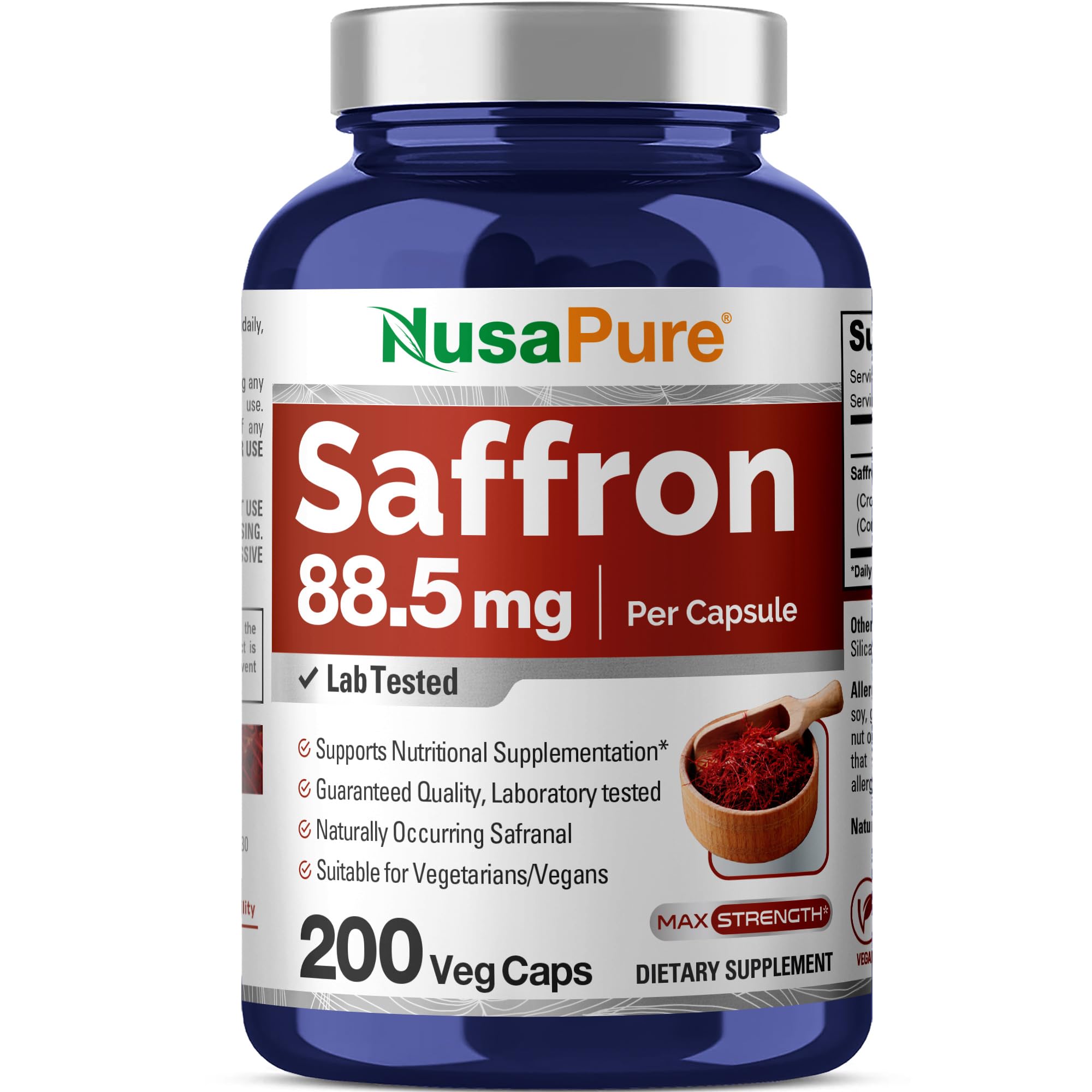 NusaPure Saffron Extract 88.5mg 200 Veggie Caps (Vegetarian, Non-GMO, Vegan) NusaPure Au supplements