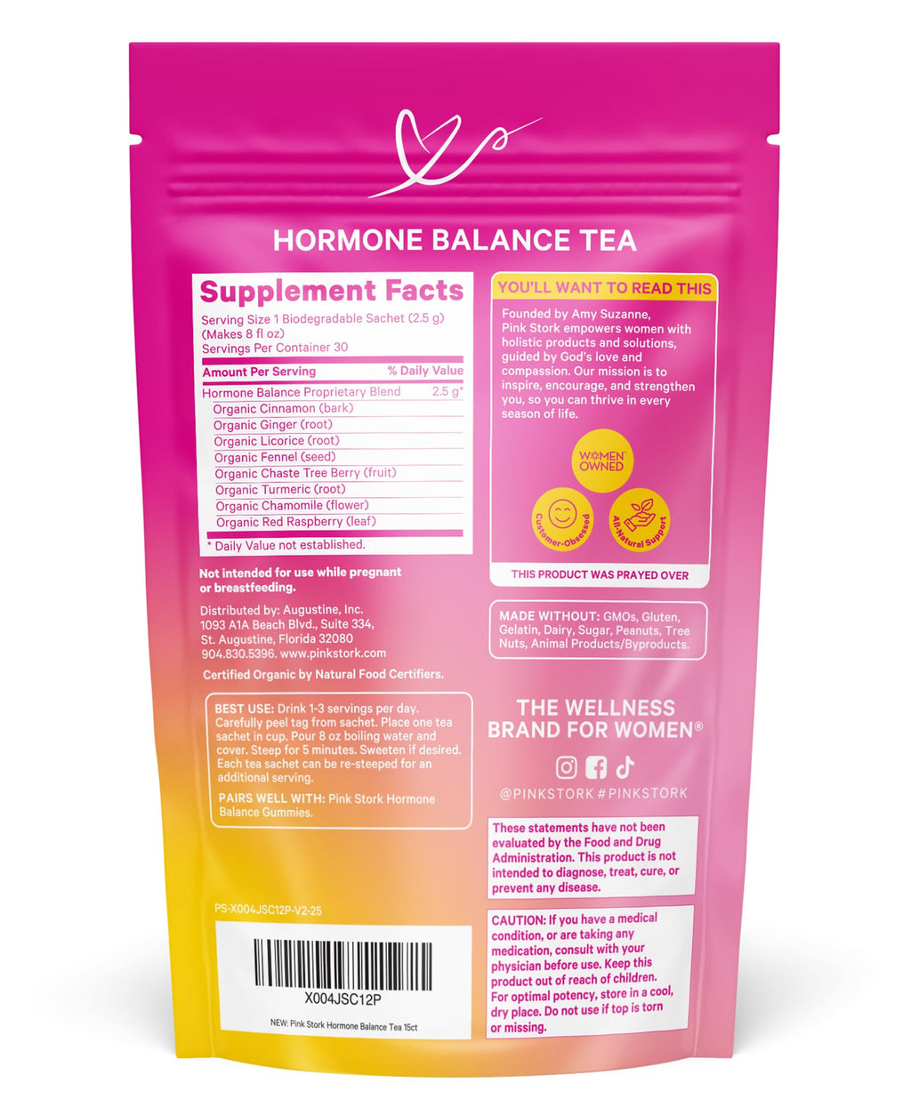 Pink Stork Hormone Balance Tea for Women – Red Raspberry Leaf & Chasteberry (Vitex) – Organic Herbal Tea for PMS, Menstrual Cycle & Perimenopause Support – Caffeine-Free Cinnamon Blend – 30 Cups Pink Stork Au supplements