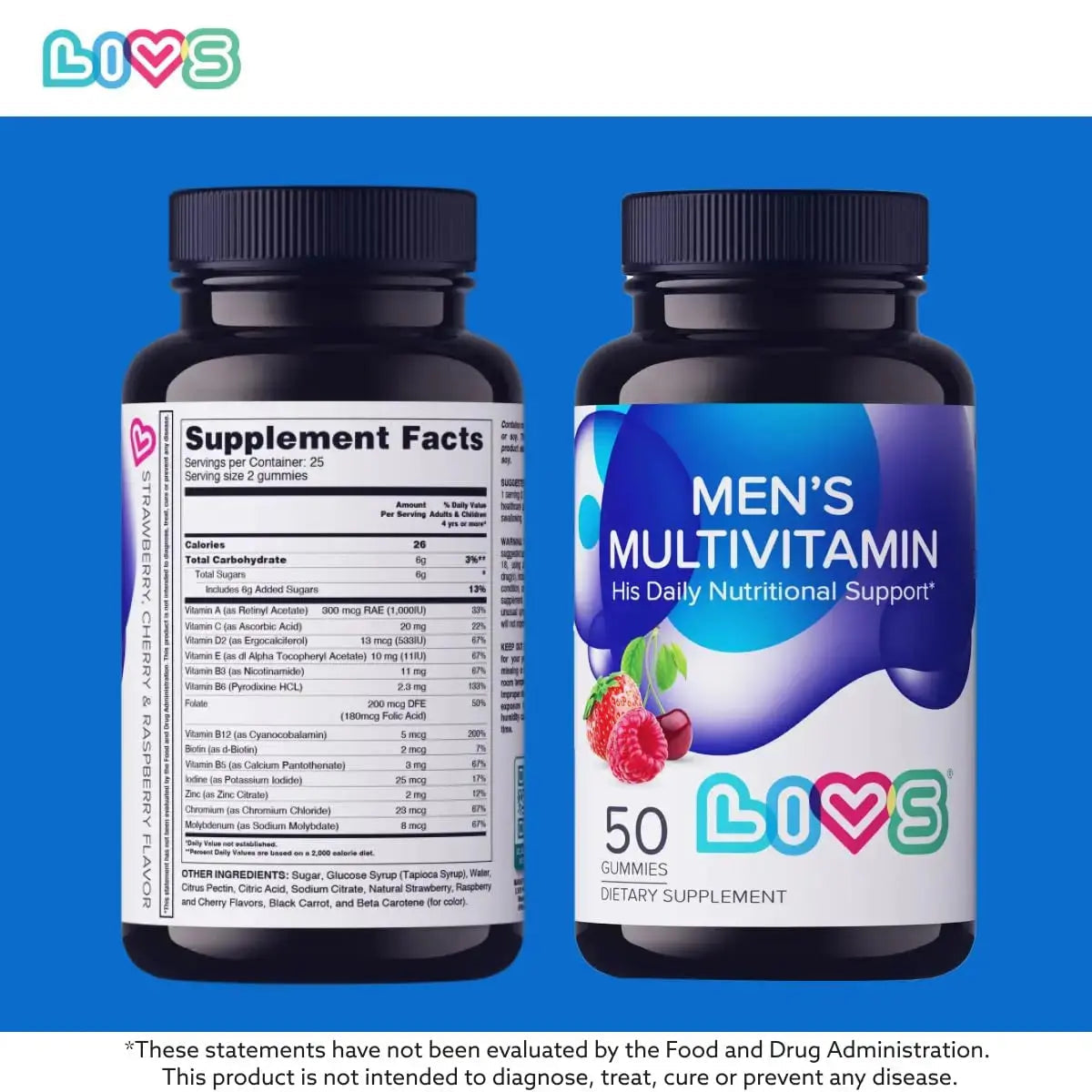 LIVS Men’s Multivitamins Gummies | Chewable Multivitamins for Men Health, Iron & Immune Support | Daily Vitamins with Zinc, Vitamin D3, B12, Biotin & More | LIVS Au supplements