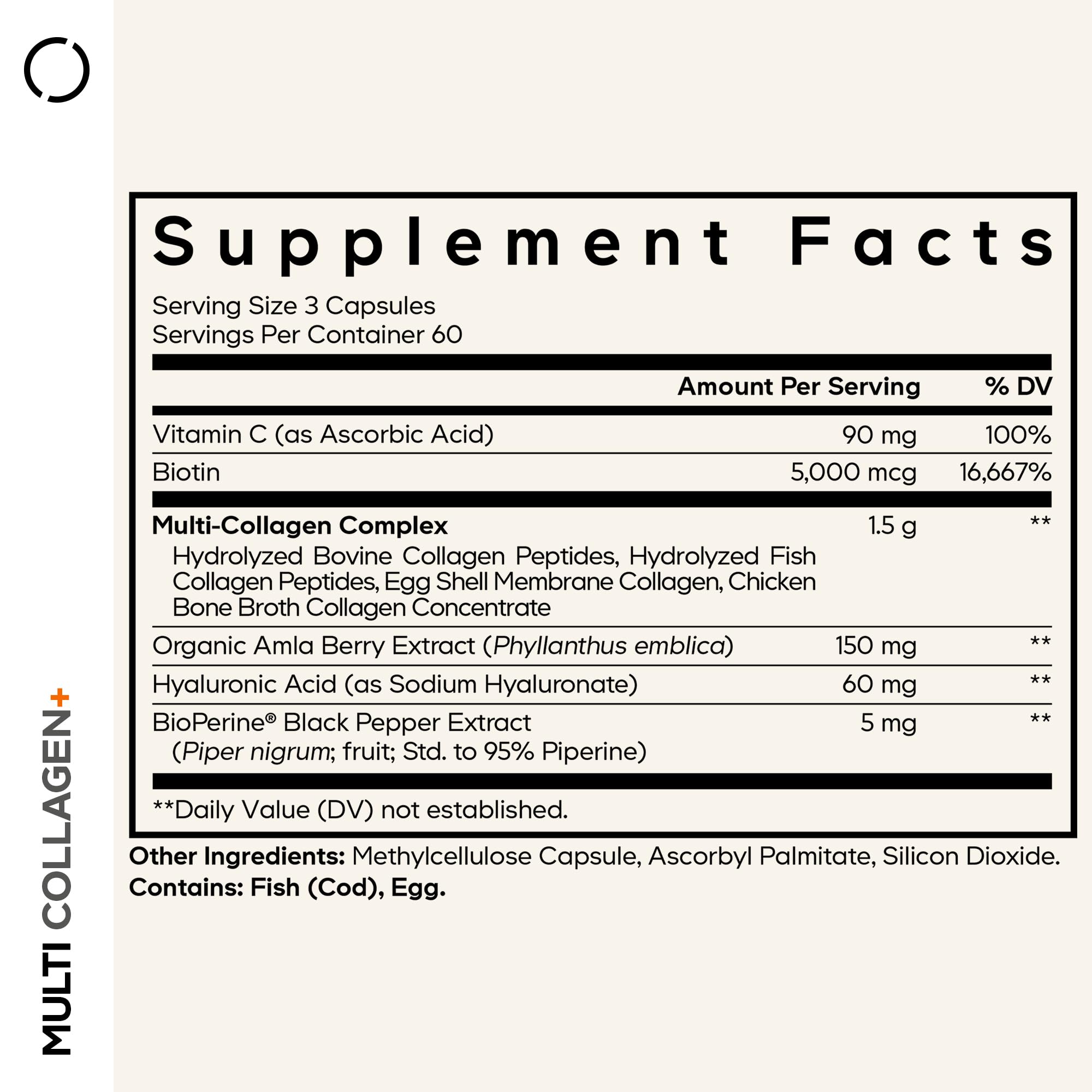 Codeage Multi Collagen+ Supplement with Vitamin C, Biotin 5000 mcg, Hyaluronic Acid, Amla Berry, BioPerine - 5 Types of Collagen Grass-Fed, Pasture-Raised - 2-Month Supply - Non-GMO - 180 Capsules Codeage Au supplements