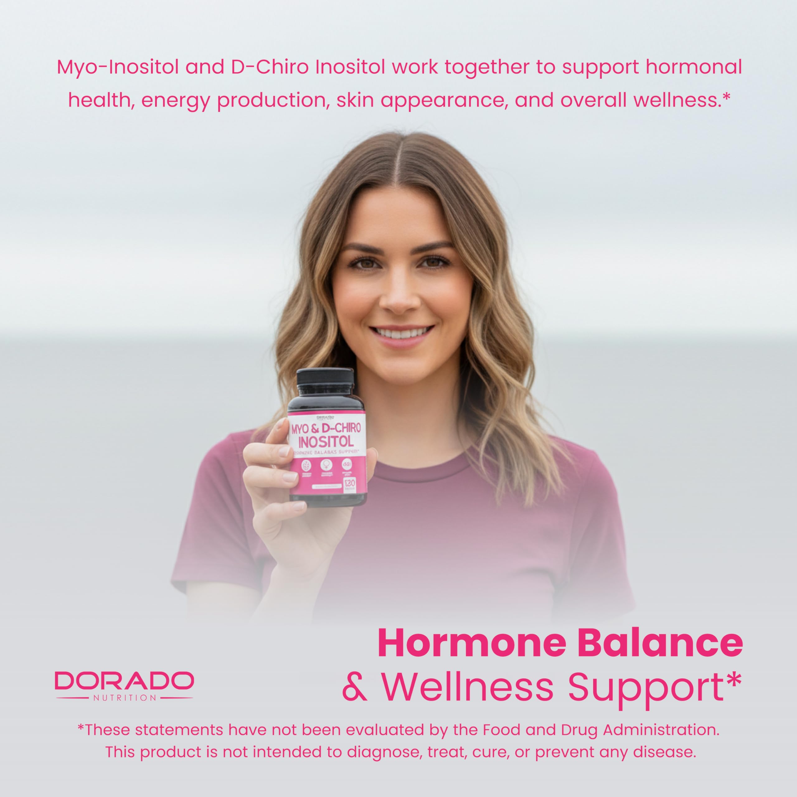 Myo-Inositol & D-Chiro Inositol Supplement For Women (120 Capsules, 2050mg Per Serving Ideal 40:1 Ratio Myo Inositol) Hormone Balance for Women - Third Party Tested