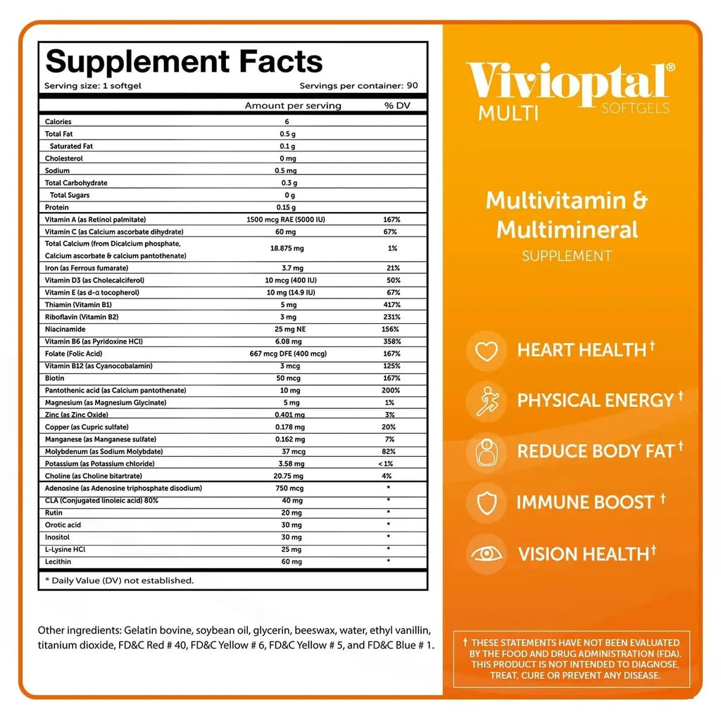 Vivioptal Multi, 90 Softgels (1 Year Supply), Multivitamin & Multimineral, Gluten Free, German Formula Vivioptal Vitamins Au supplements