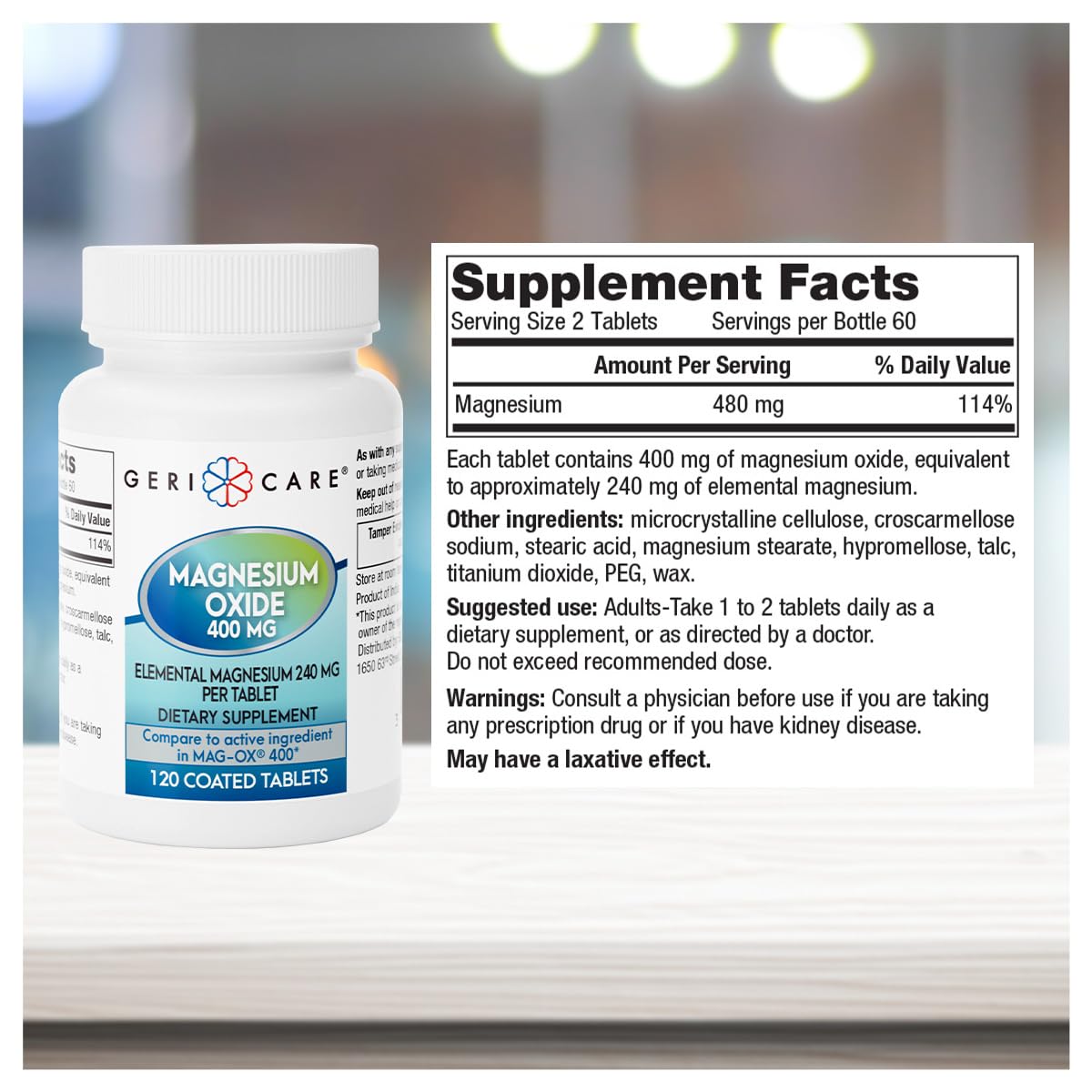 GeriCare Magnesium Oxide Supplement 240 mg of Elemental Magnesium, 120 Tablets, Essential Mineral Support, Promotes Vascular Health, Bone Strength, and Muscle Function (Pack of 1) GeriCare Au supplements