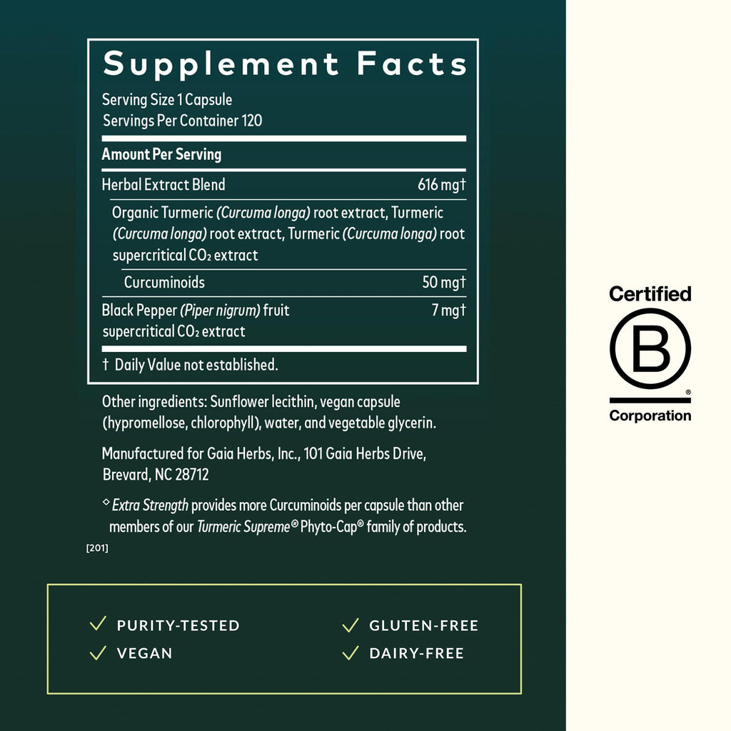 Gaia Herbs Turmeric Supreme Extra Strength - Supports Occasional Discomfort from Normal Wear & Tear* - with Turmeric Curcumin & Black Pepper