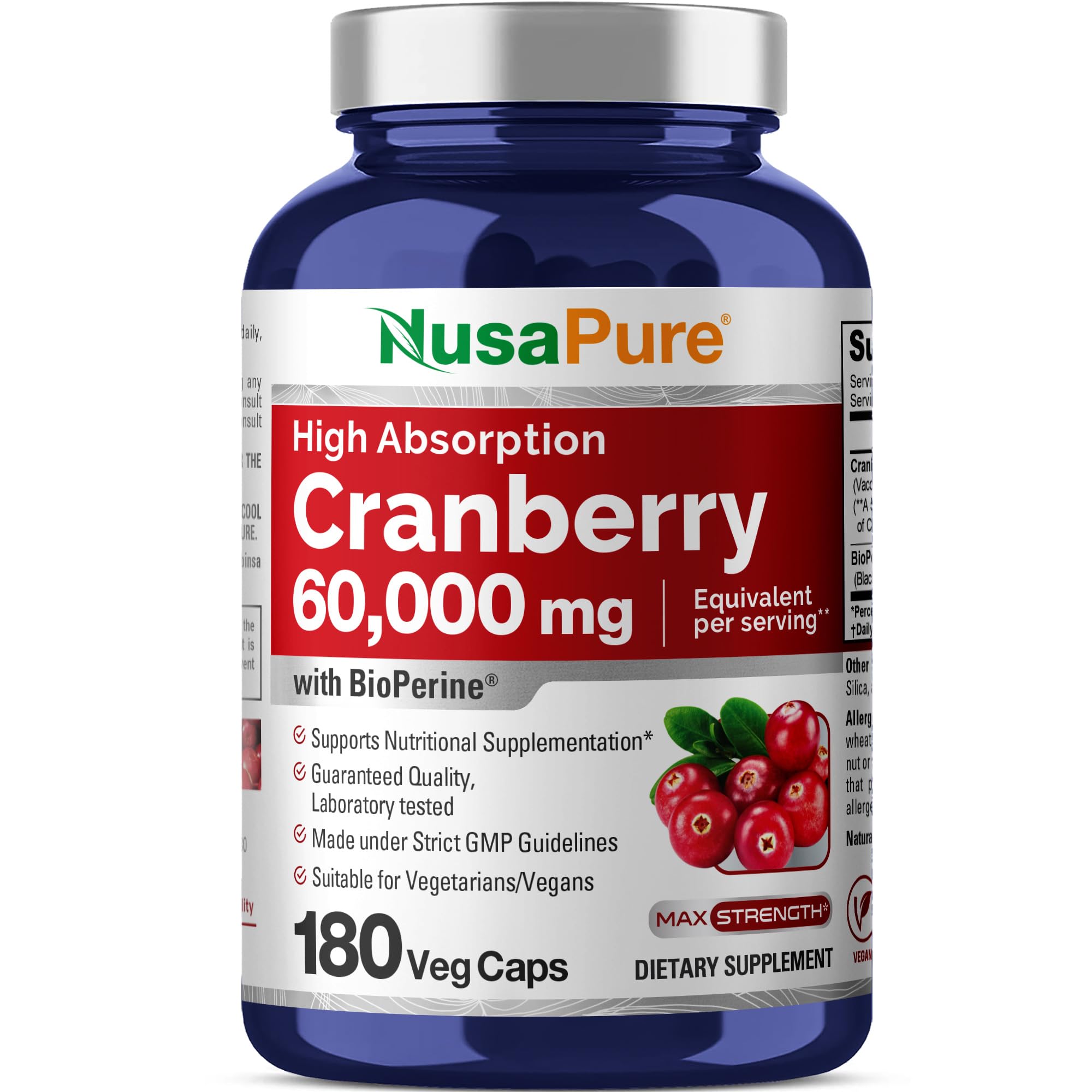 NusaPure Cranberry 60,000 mg 180 Veg Caps (Bioperine, Non-GMO, Vegan) NusaPure Au supplements