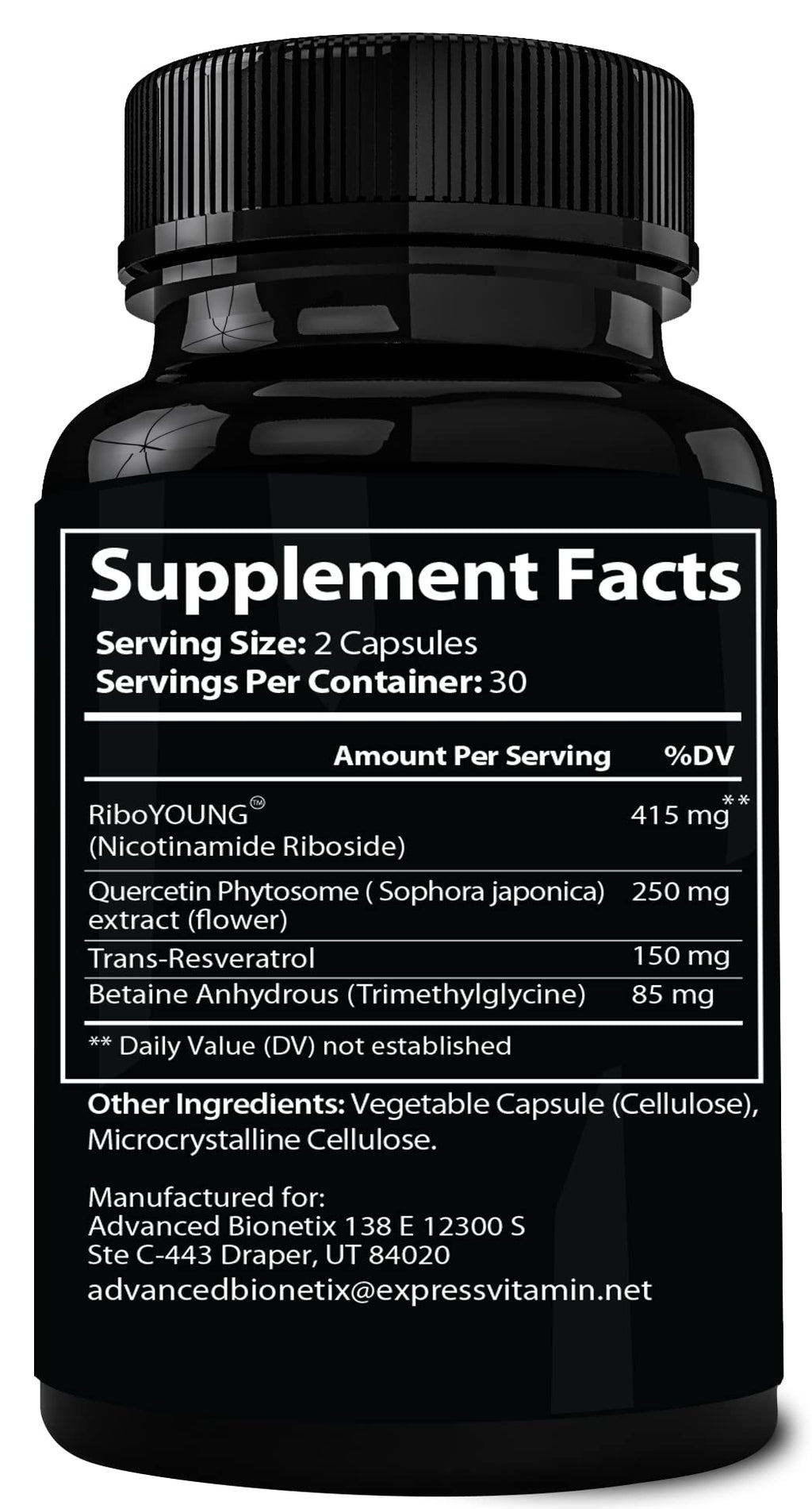 Advanced Bionetix NAD Supplement with Nicotinamide Riboside Plus Resveratrol, Quercetin, Betaine w/RiboYOUNG™ for True Anti Aging Advanced Bionetix Au supplements
