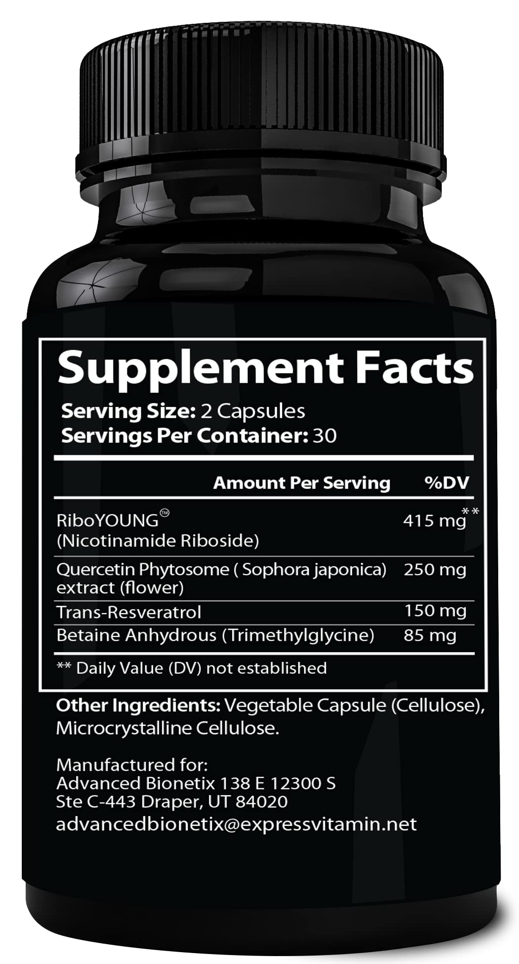 Advanced Bionetix NAD Supplement with Nicotinamide Riboside Plus Resveratrol, Quercetin, Betaine w/RiboYOUNG™ for True Anti Aging Advanced Bionetix Au supplements