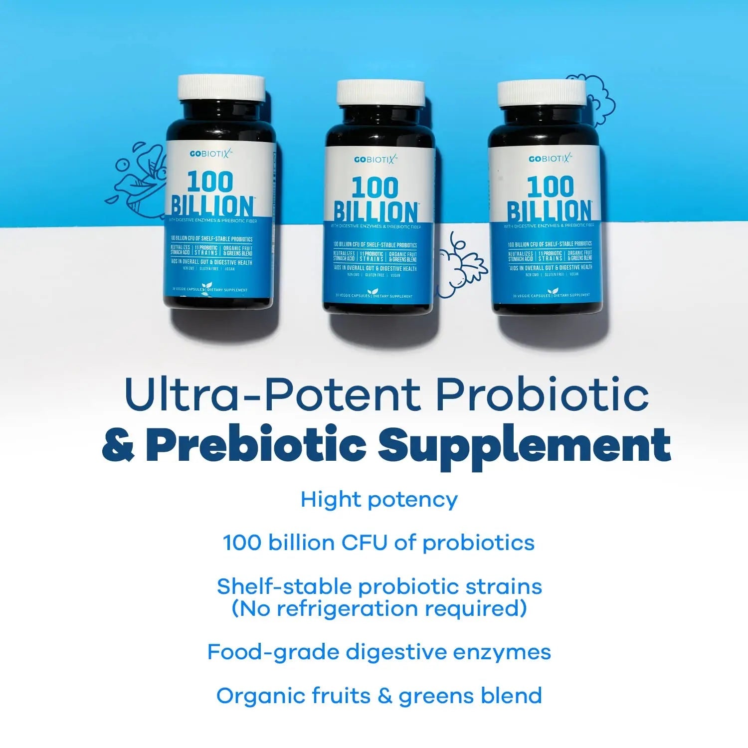 100 Billion - Probiotics and Prebiotics Supplement Pills - Digestive Enzymes and Prebiotic GOBIOTIX Au supplements