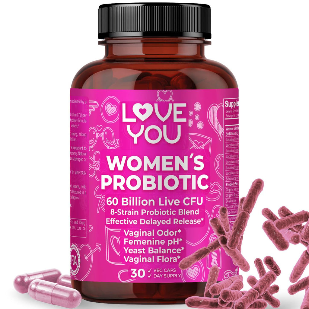 Love You Womens Probiotic, Ph Balance, Ut, Feminine, Vaginal Health Supplement, Digestive, Pre + Pro + Postbiotic, Delayed Release, 60 Billion Live CFU, 8-Strain Probiotic Blend, 30 Veg Caps Servings Love You Au supplements