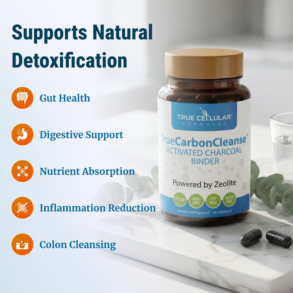 Gut Detox & Liver Cleanse - Organic Activated Charcoal Capsules with Clinoptilolite Zeolite Binder - TrueCarbonCleanse™ Carbon Supplement - 60 Bamboo Charcoal Pills