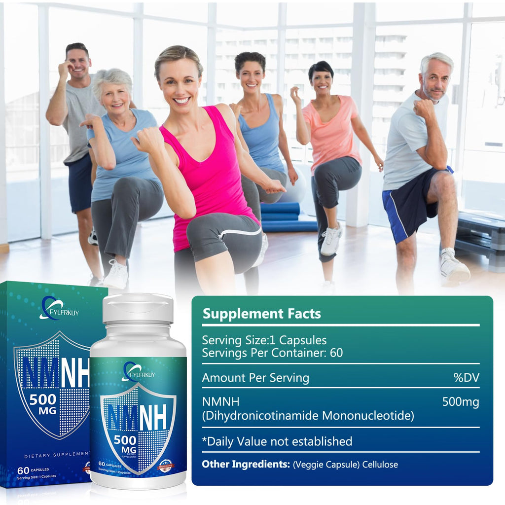 FYLFRKUY New NMNH 500mg Per Serving (Dihydronicotinamide Mononucleotide), NAD 𝐒𝐮𝐩𝐩𝐥𝐞𝐦𝐞𝐧𝐭𝐬 Pure Organic, More Effective Than NMN for Anti-Aging, Energy, Immunity, Focus - 60 Count FYLFRKUY Au supplements