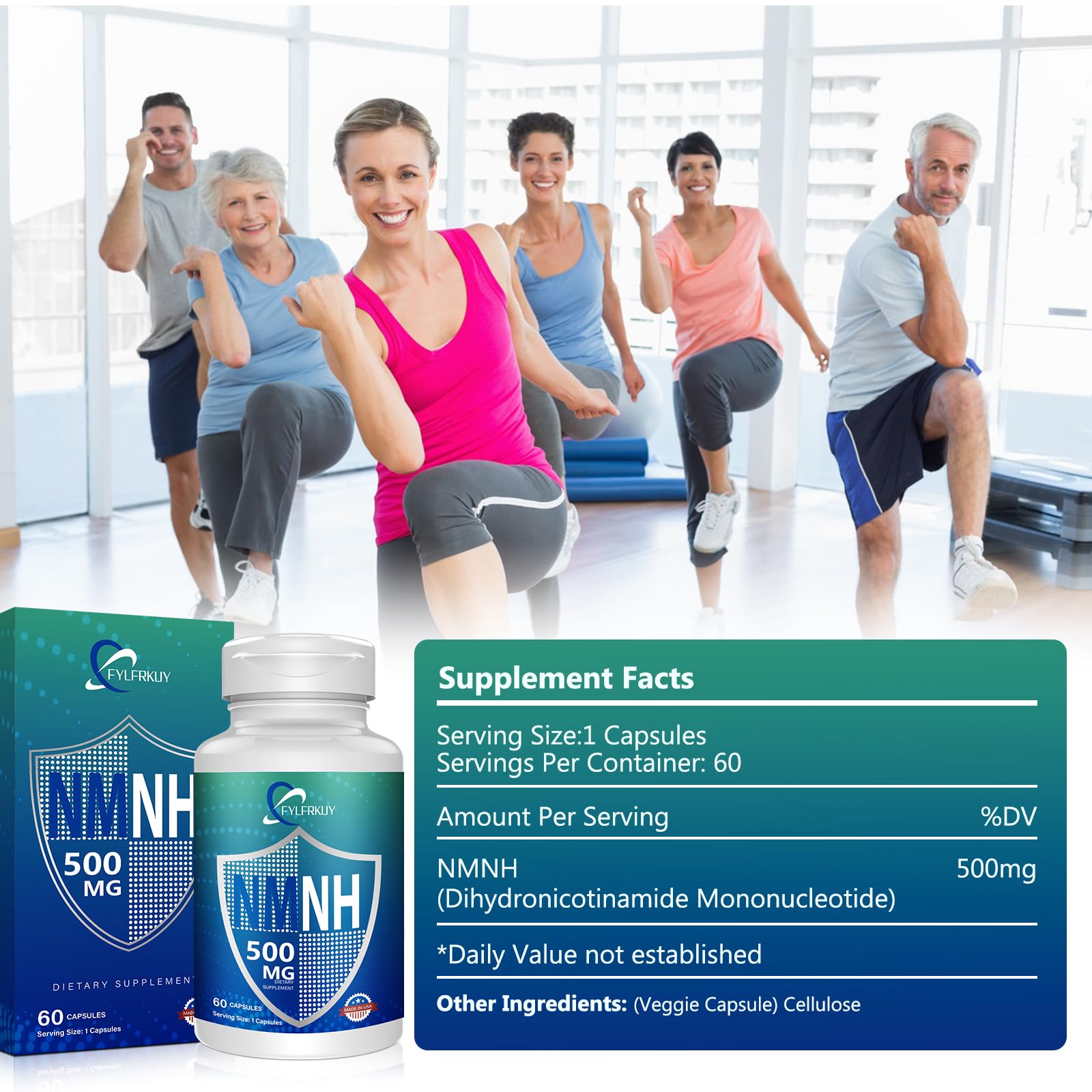 FYLFRKUY New NMNH 500mg Per Serving (Dihydronicotinamide Mononucleotide), NAD 𝐒𝐮𝐩𝐩𝐥𝐞𝐦𝐞𝐧𝐭𝐬 Pure Organic, More Effective Than NMN for Anti-Aging, Energy, Immunity, Focus - 60 Count FYLFRKUY Au supplements