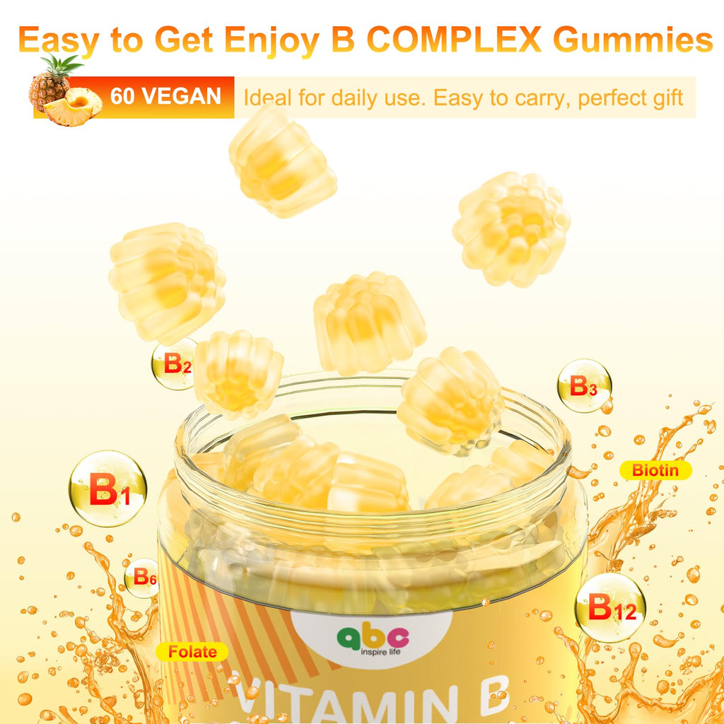 NEWOLITE Vitamin B Complex Gummies for Adult Kid-Pineapple Flavor-Chewable Supplement with 8 Essential B Vitamins