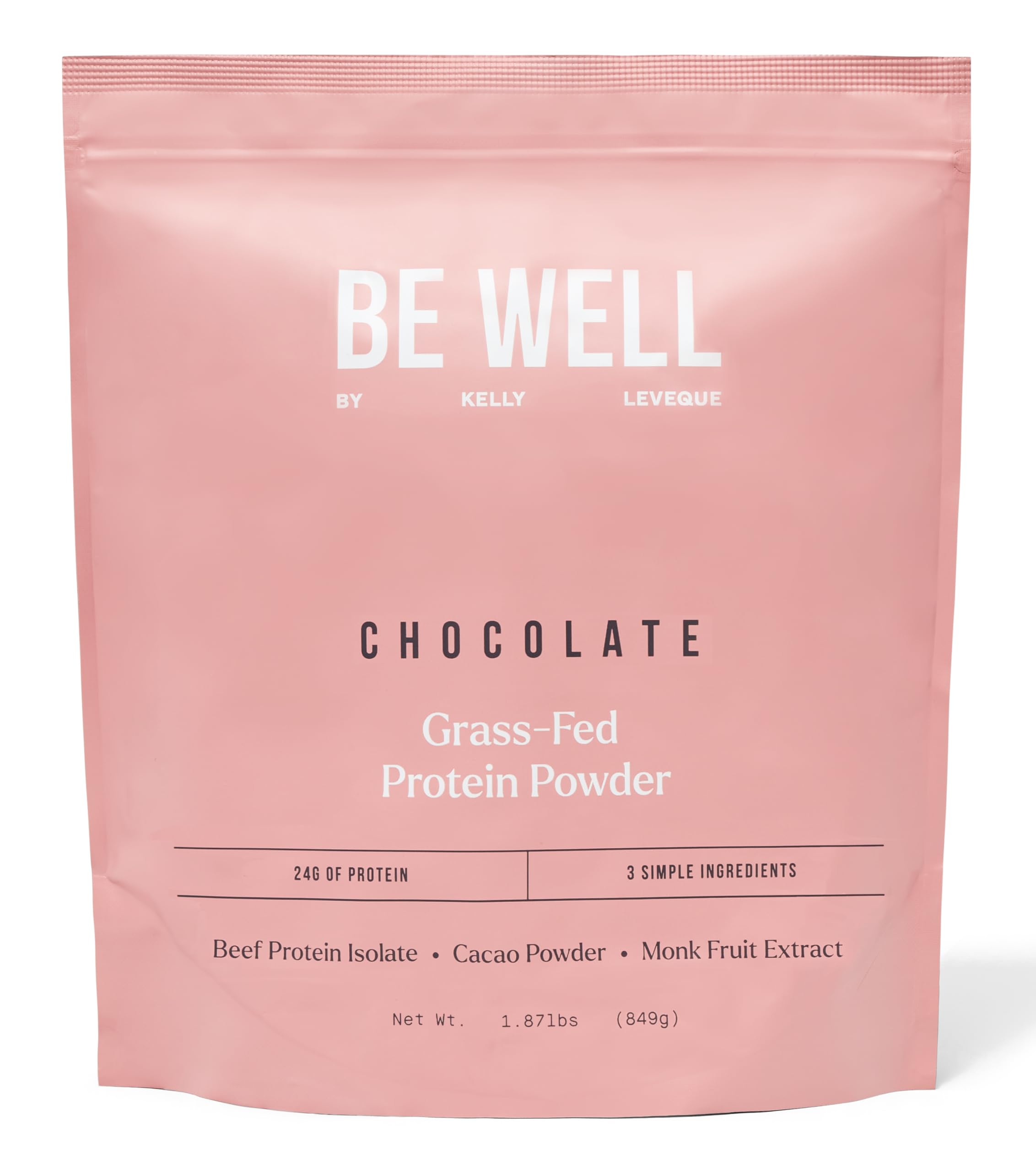Be Well by Kelly Chocolate Grass-Fed Beef Protein Powder, 24G of Protein & 1G Net Carbs (3 Ingredients, 30 Servings) 9 Amino Acids + 3 BCAAs No Soy, No Dairy, Stevia-Free, No Sugar Added 1.87lb 849g