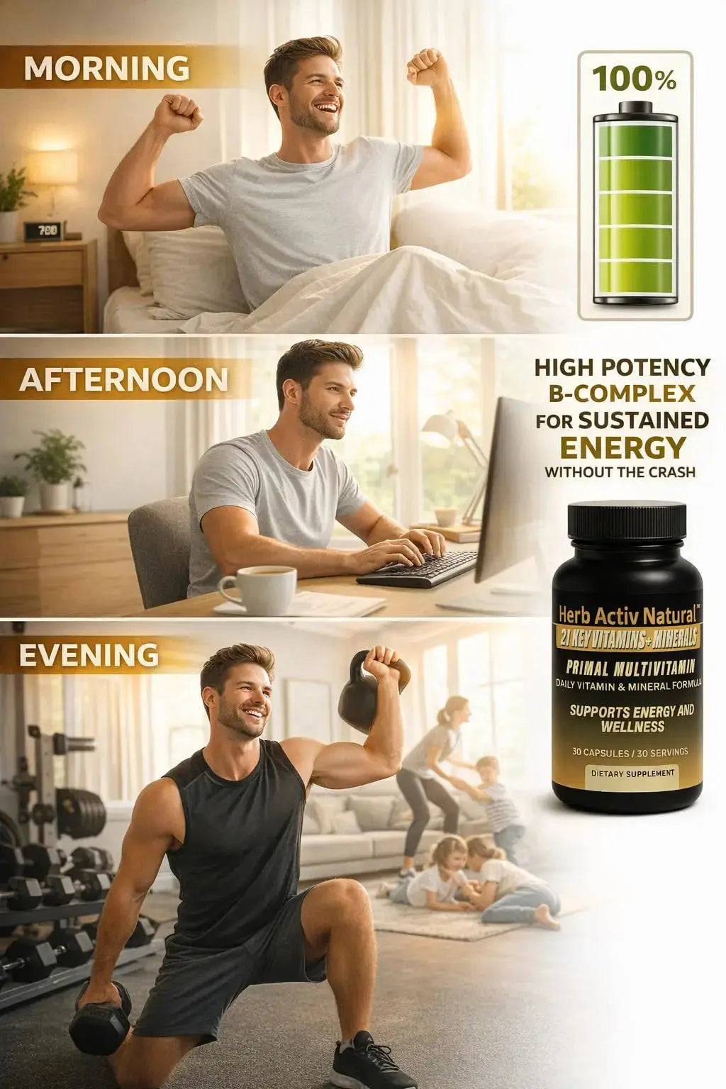 Herb Activ Natural Primal Multivitamin - 21 Essential Vitamins & Minerals - Daily Vitamin & Mineral Supplement - Energy & Wellness Support - 30 Capsules Herb Activ Natural Au supplements
