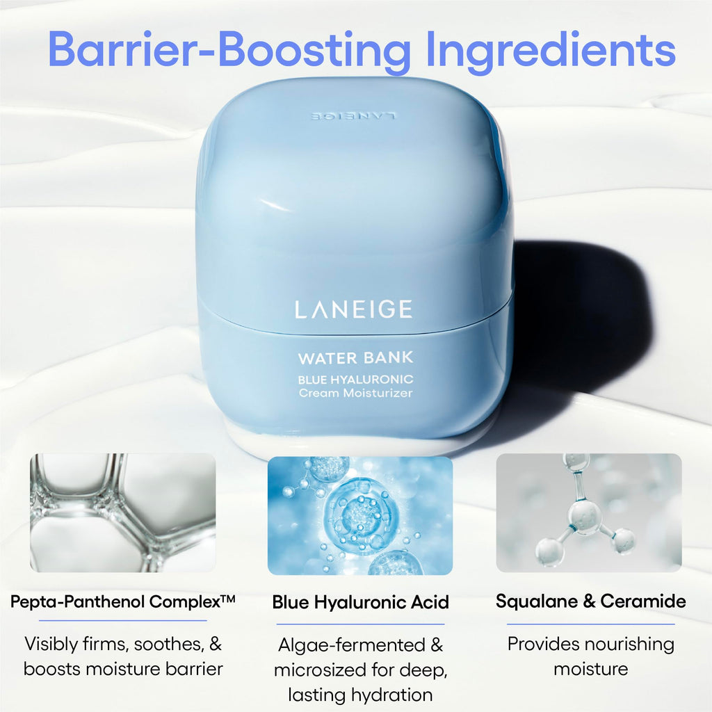 LANEIGE Water Bank Blue Hyaluronic Cream Moisturizer: Hydrating Korean Face Cream with Squalane & Ceramide